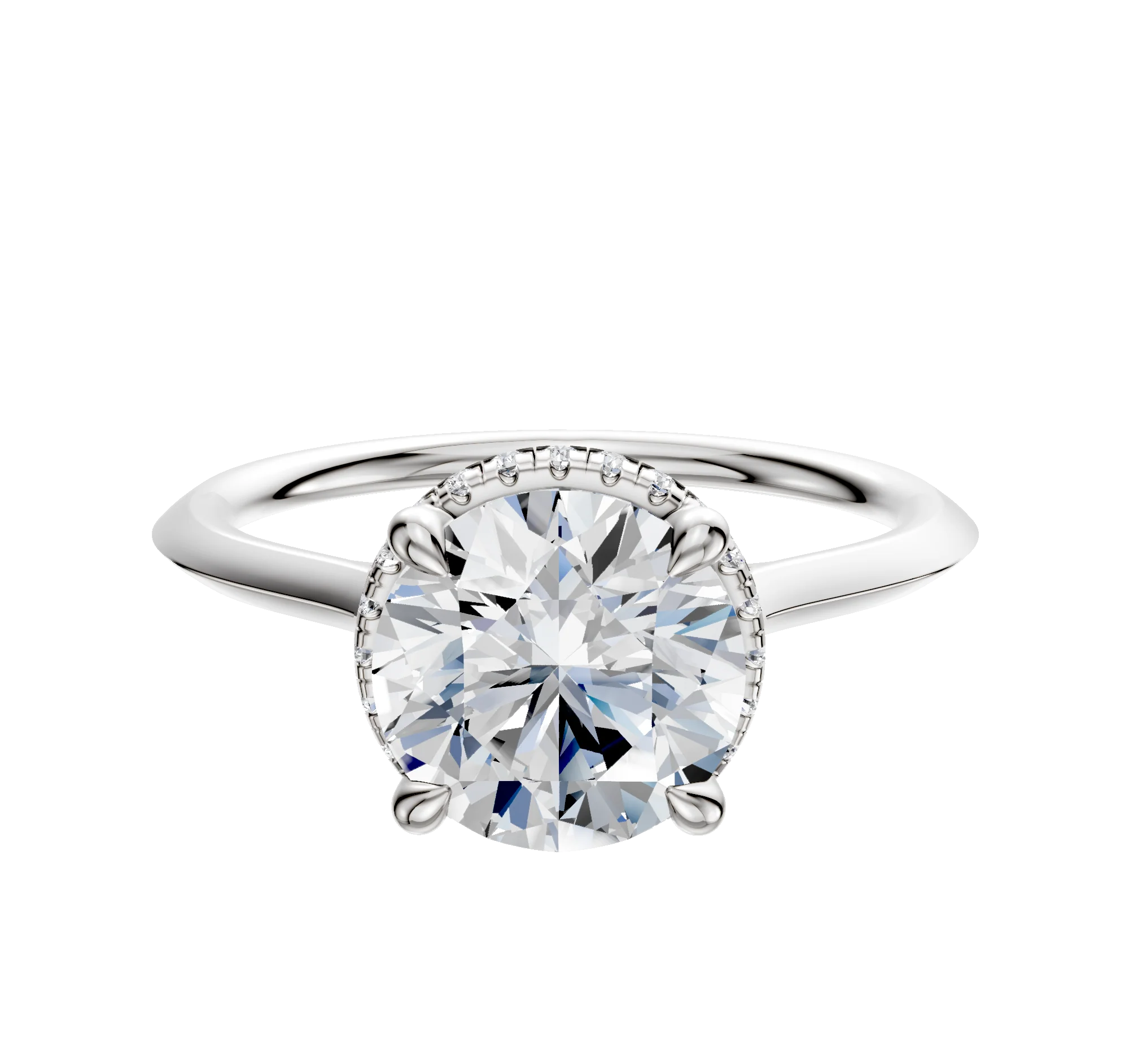 18K White Gold 4 Prong Collar Cathedral Knife Edge 1.5mm Engagement Ring