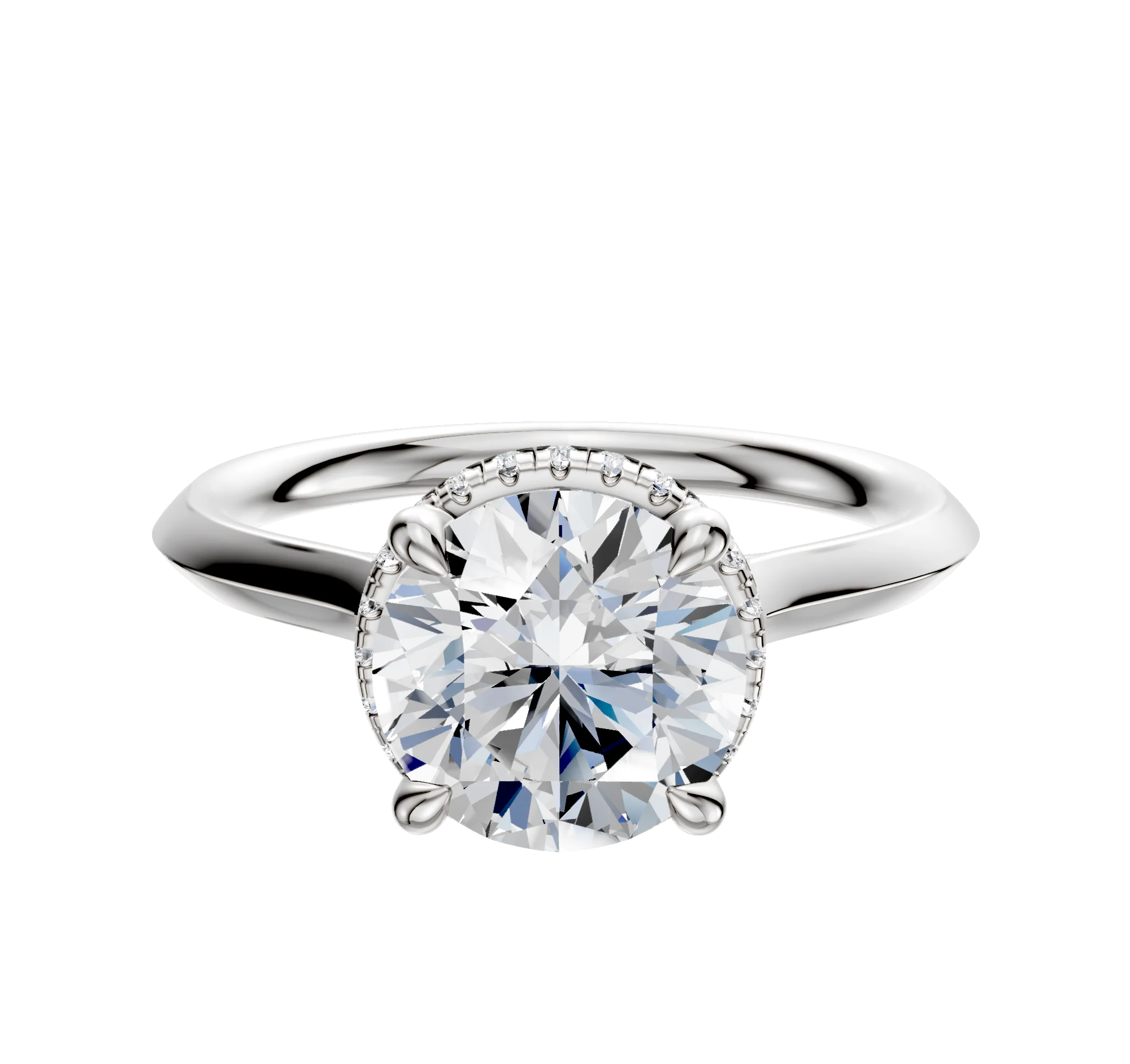 18K White Gold 4 Prong Collar Cathedral Knife Edge 2.0mm Engagement Ring