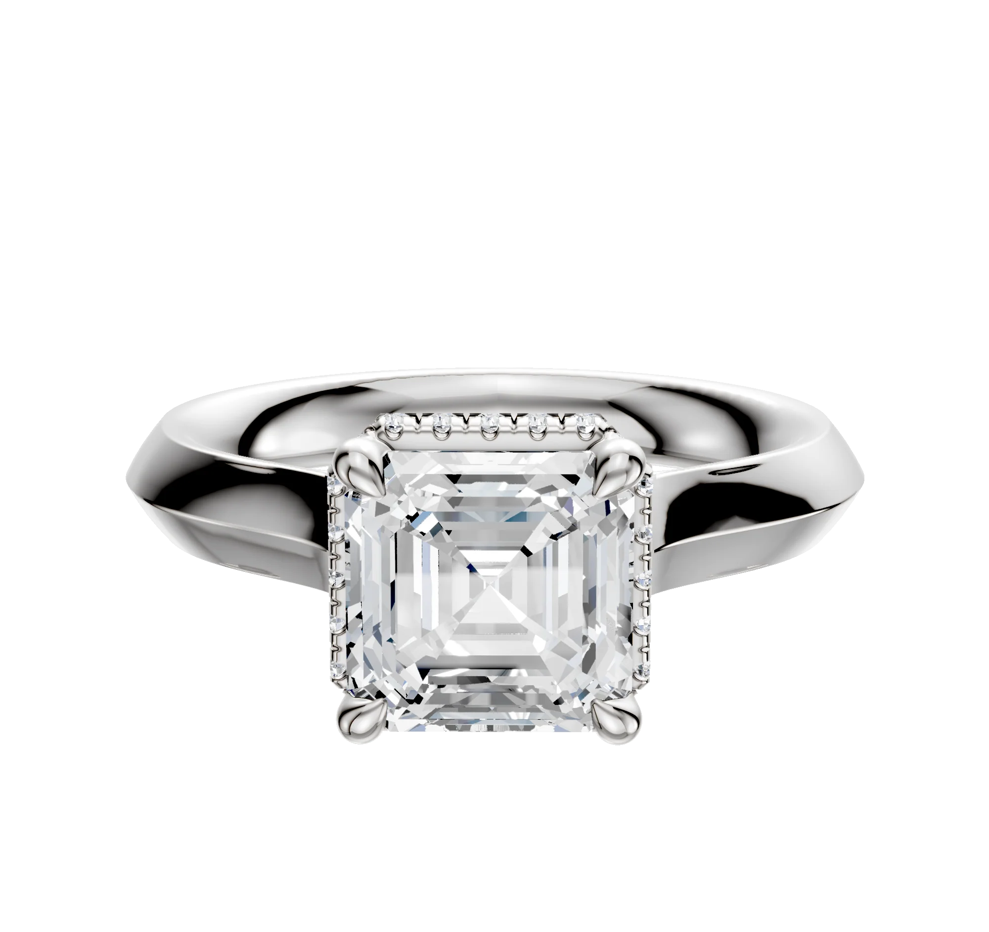 18K White Gold 4 Prong Collar Cathedral Knife Edge 3.0mm Engagement Ring