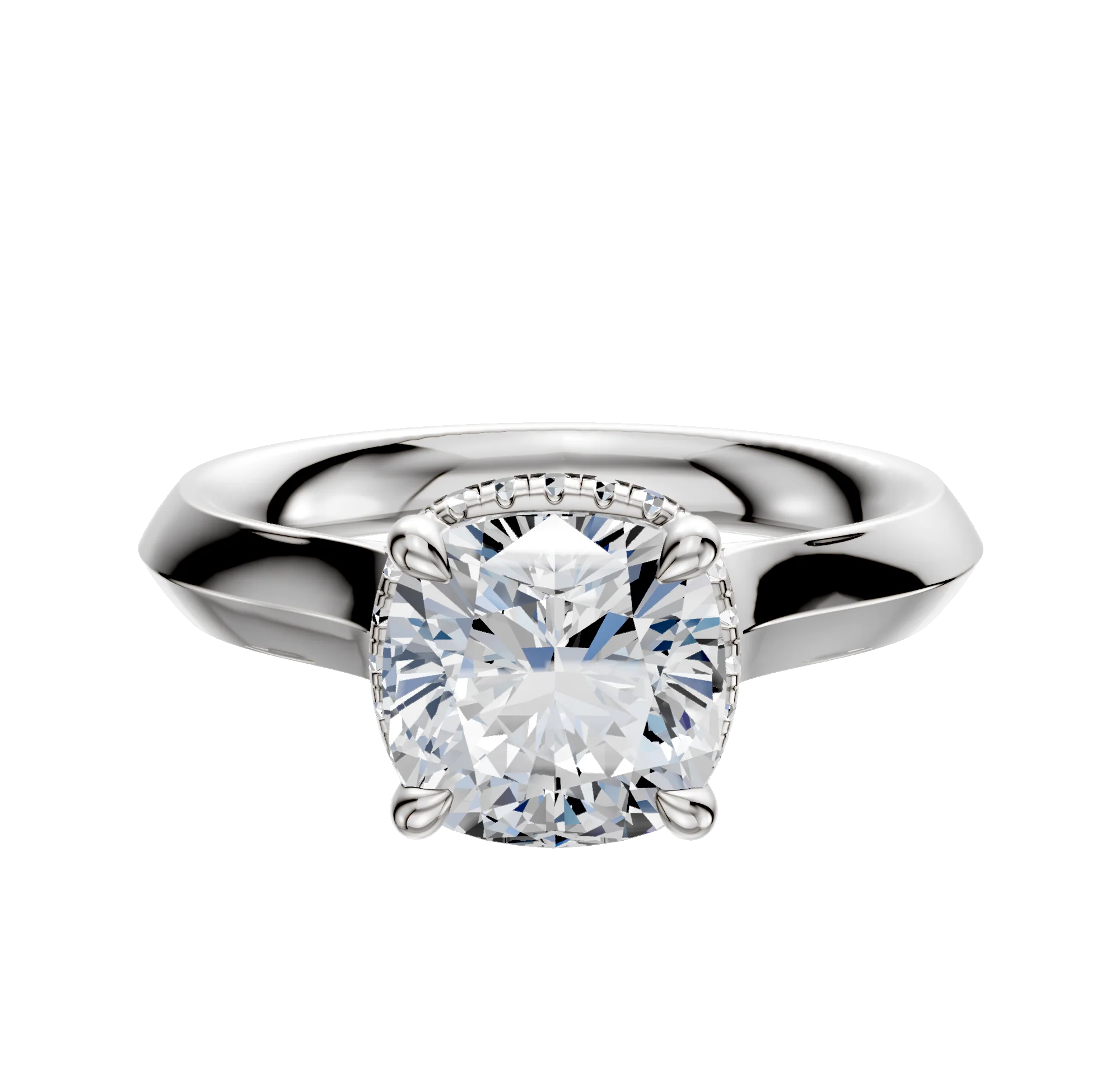 18K White Gold 4 Prong Collar Cathedral Knife Edge 3.0mm Engagement Ring