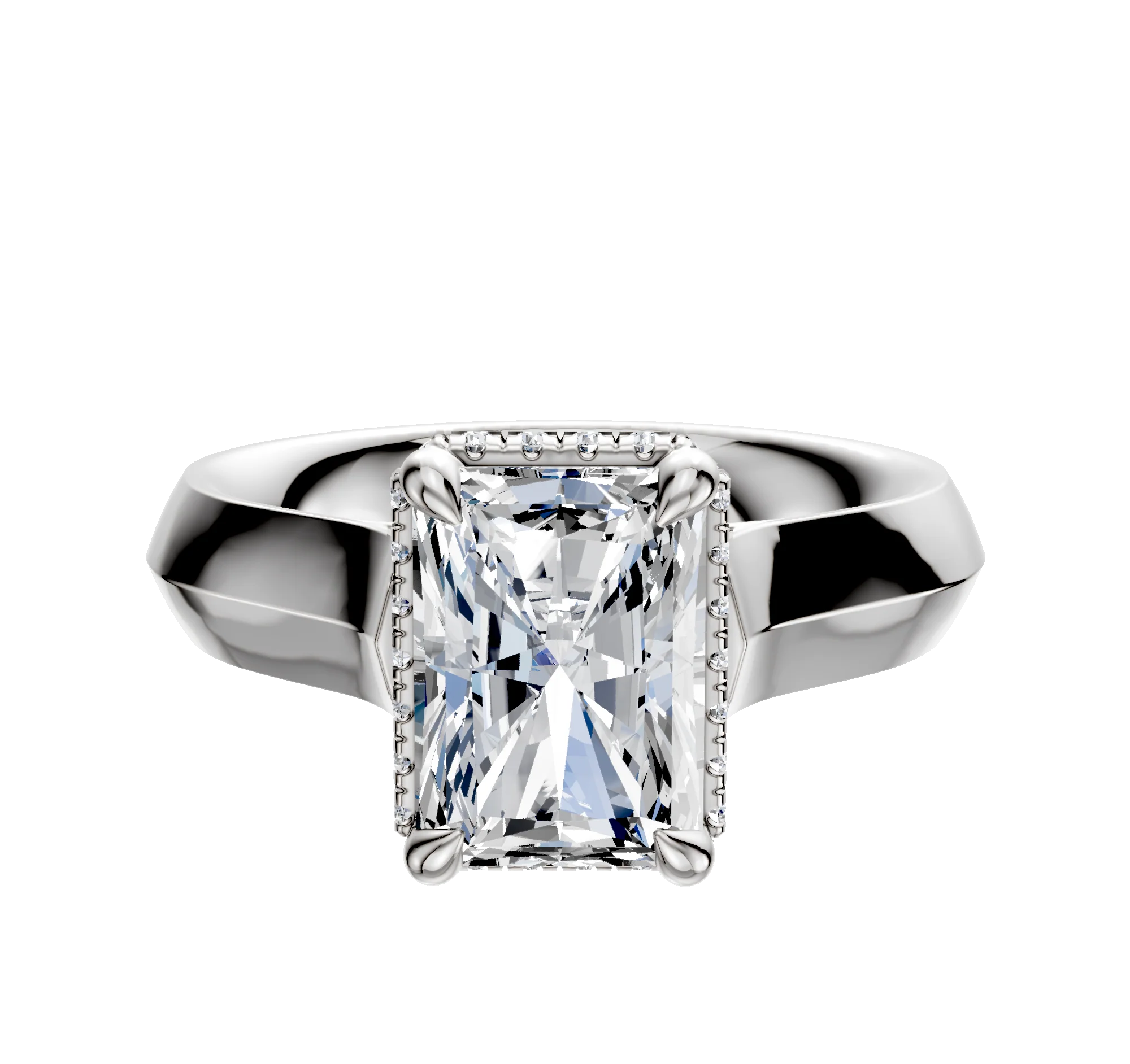 18K White Gold 4 Prong Collar Cathedral Knife Edge 4.0mm Engagement Ring
