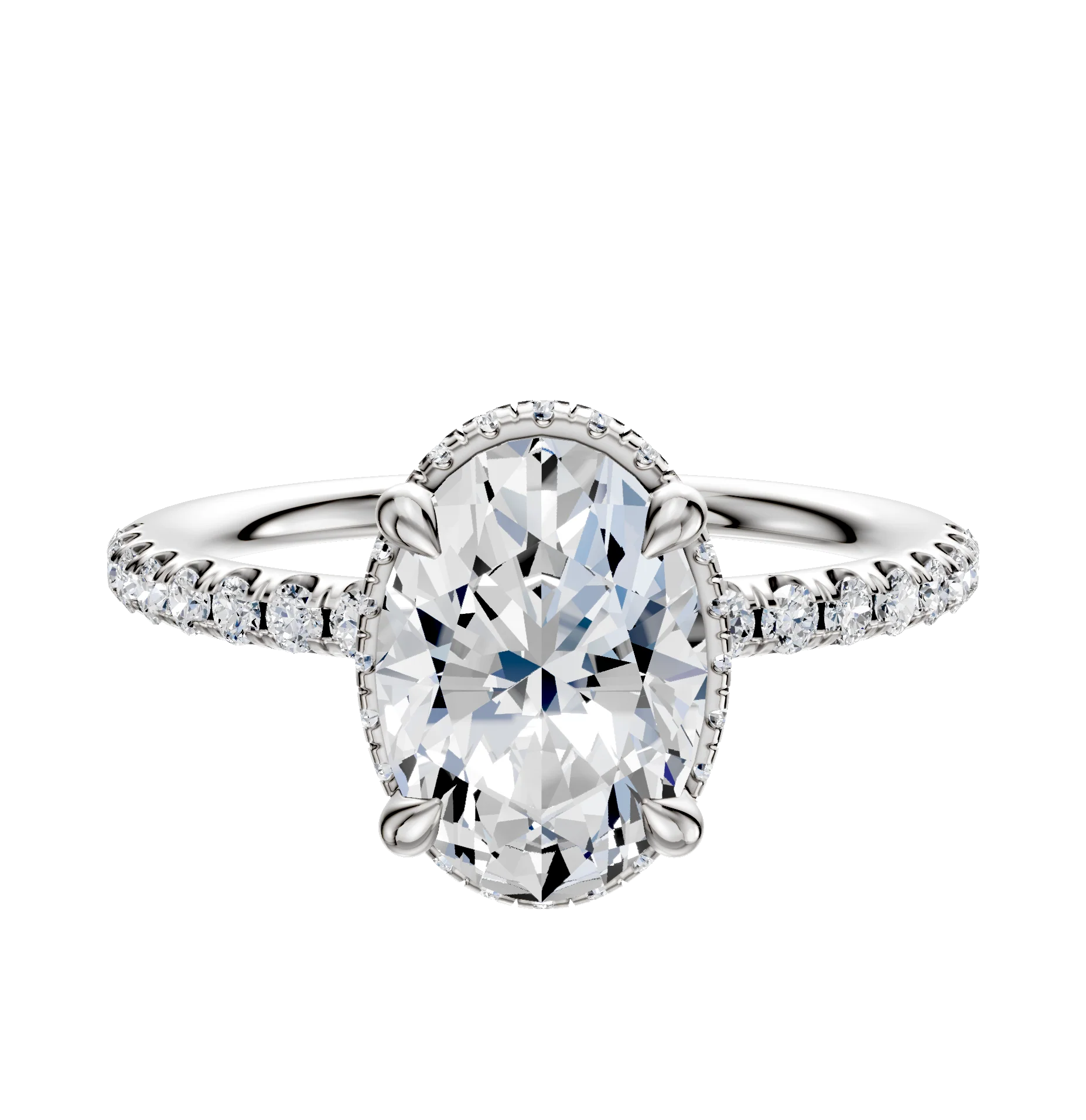 18K White Gold 4 Prong Collar Classic Dome 1-Row-Pave 2.5mm Engagement Ring