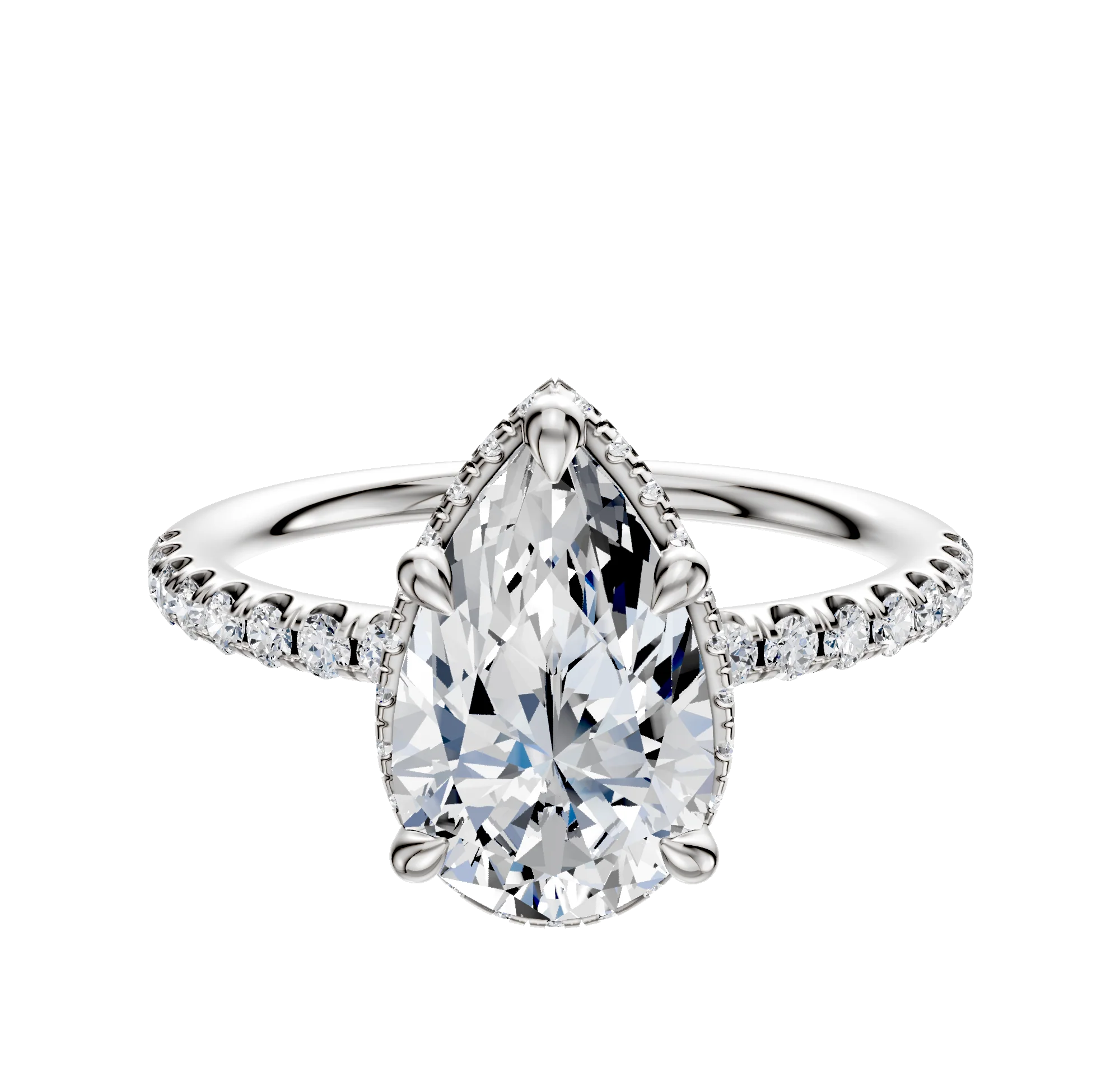 18K White Gold 4 Prong Collar Classic Dome 1-Row-Pave 2.5mm Engagement Ring