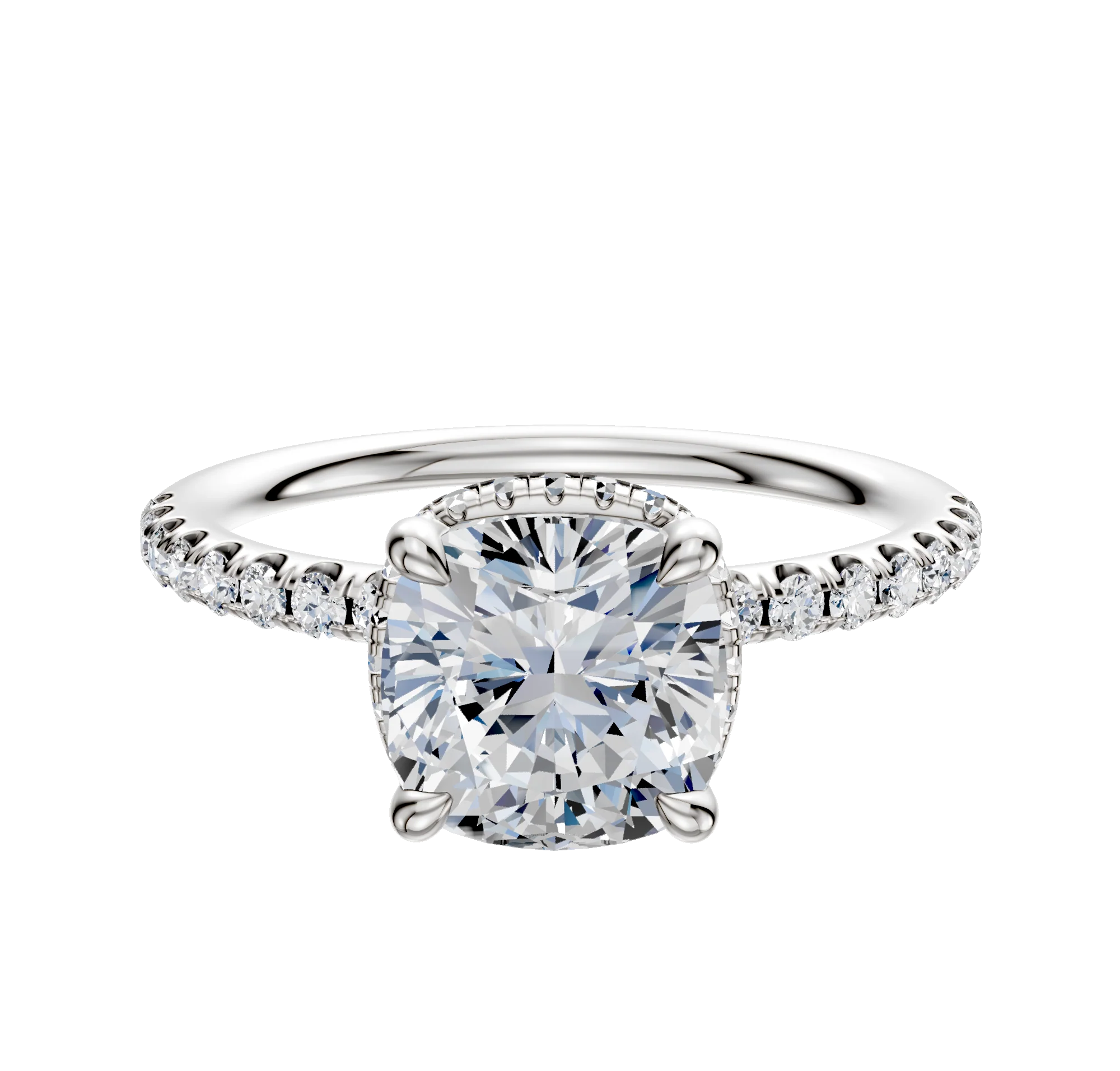 18K White Gold 4 Prong Collar Classic Dome 1-Row-Pave 2.5mm Engagement Ring