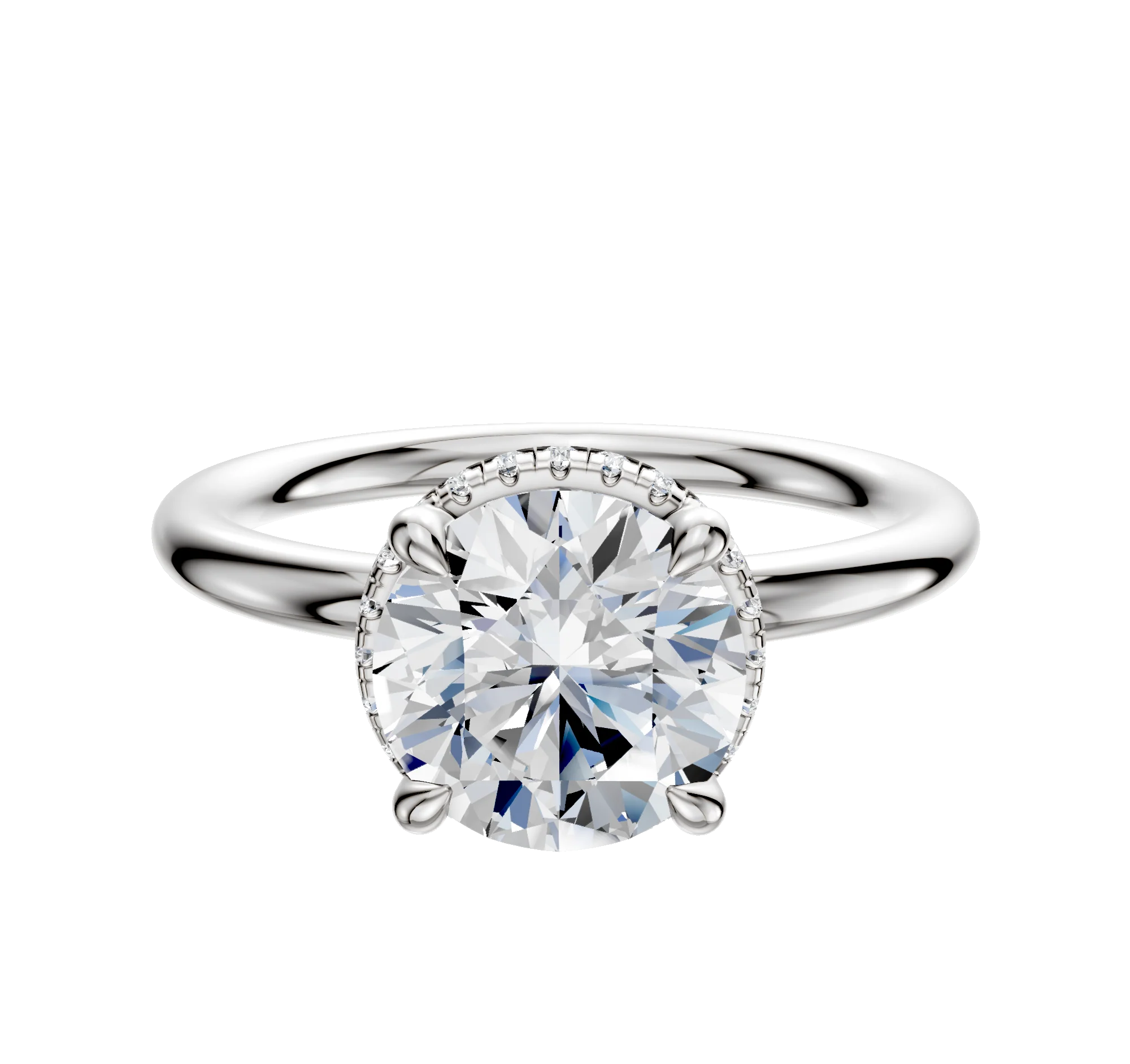 18K White Gold 4 Prong Collar Classic Dome 2.0mm Engagement Ring