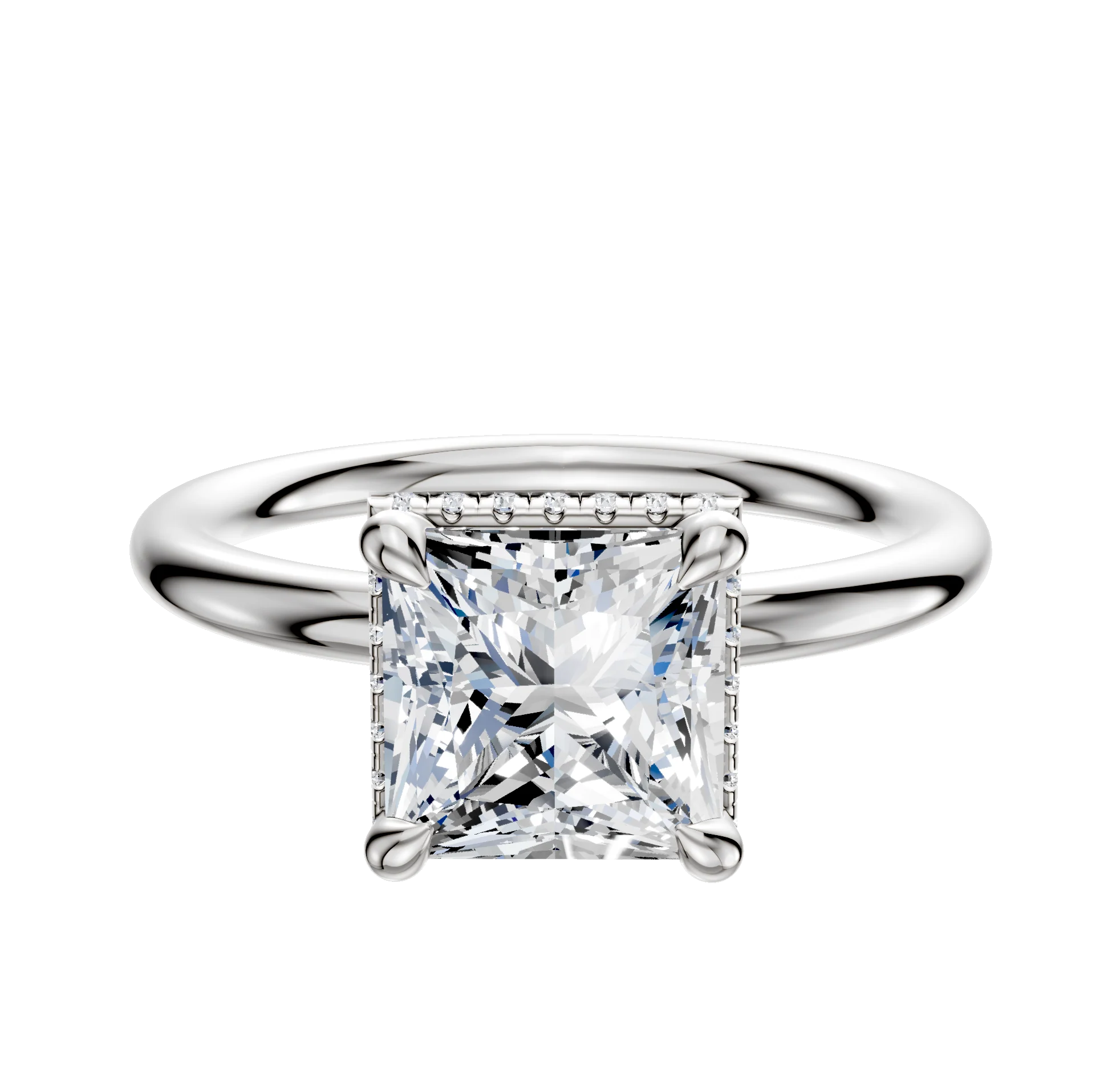 18K White Gold 4 Prong Collar Classic Dome 2.0mm Engagement Ring