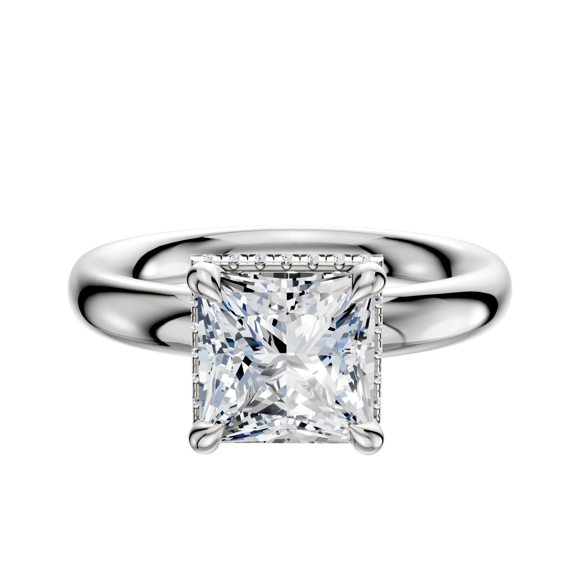 18K White Gold 4 Prong Collar Classic Dome 3.0mm Engagement Ring