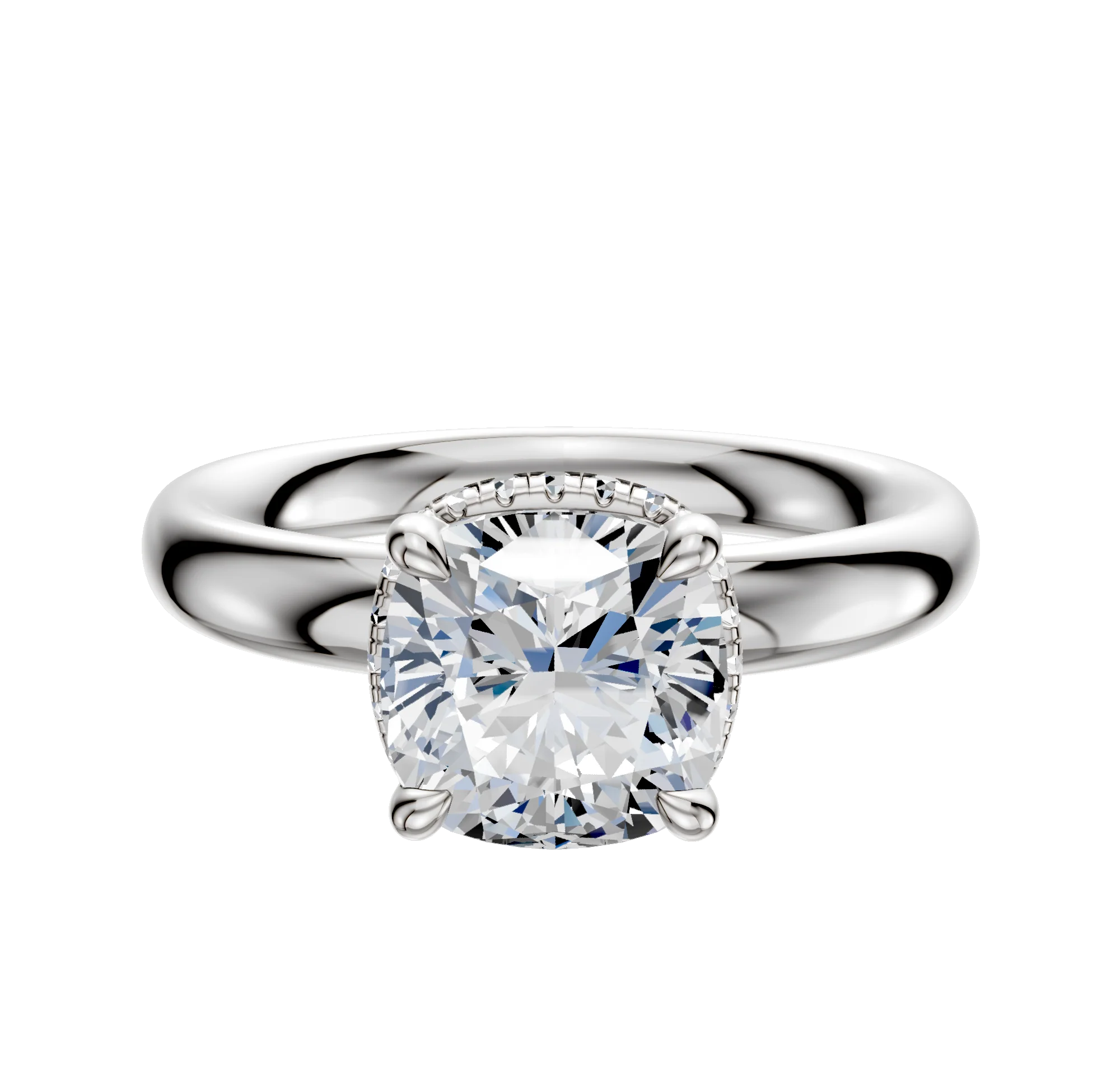 18K White Gold 4 Prong Collar Classic Dome 3.0mm Engagement Ring