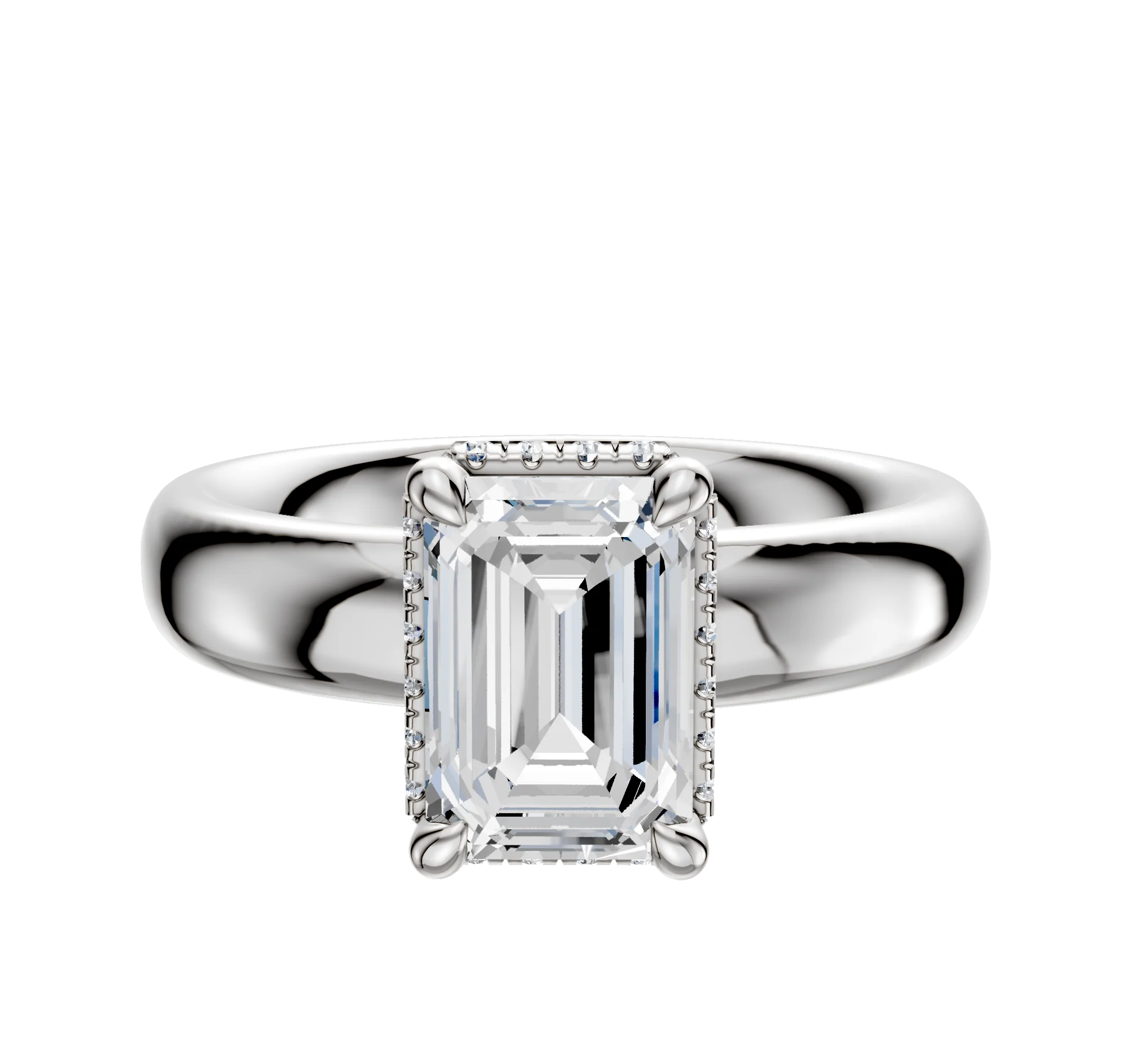 18K White Gold 4 Prong Collar Classic Dome 4.0mm Engagement Ring