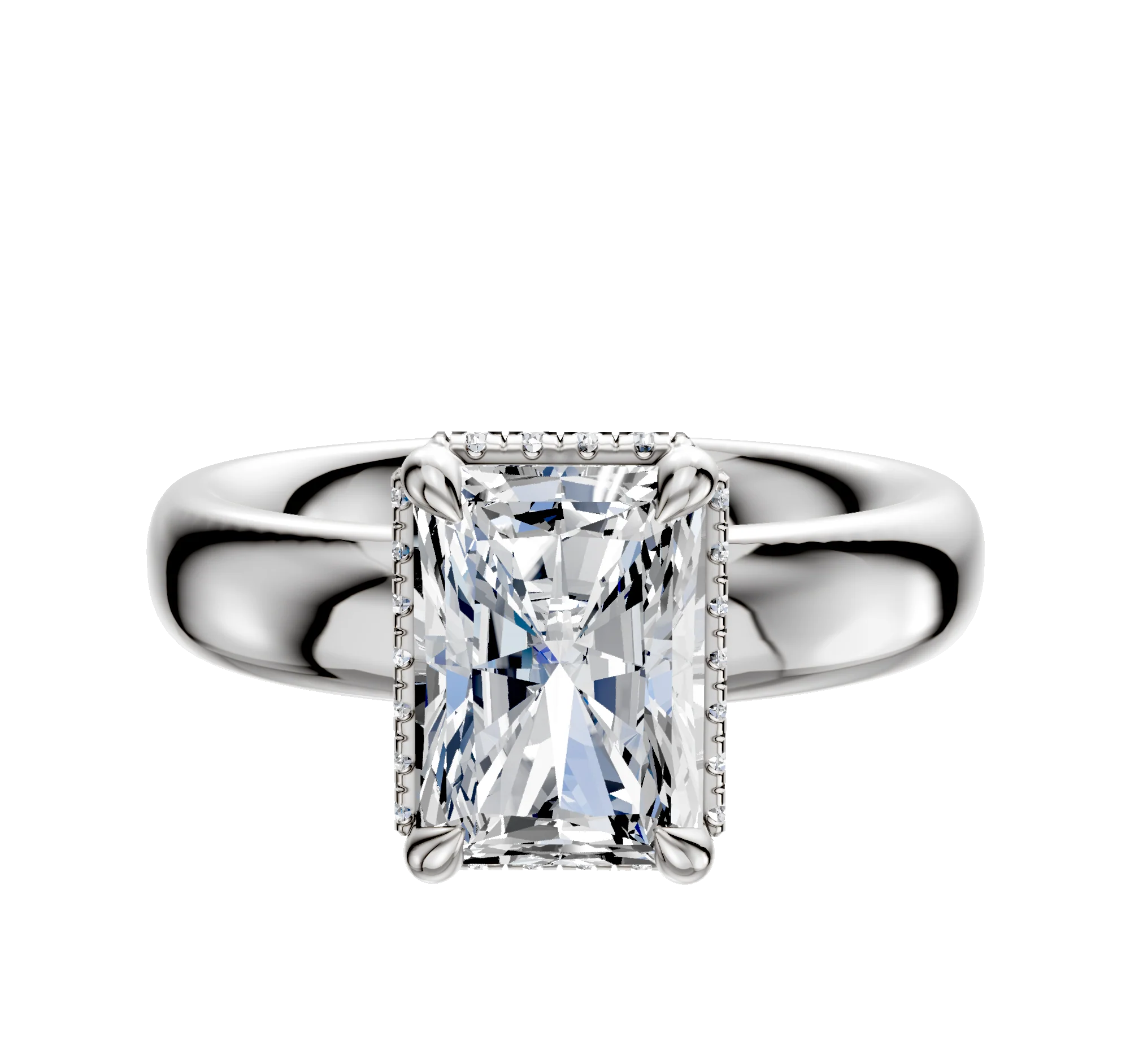 18K White Gold 4 Prong Collar Classic Dome 4.0mm Engagement Ring