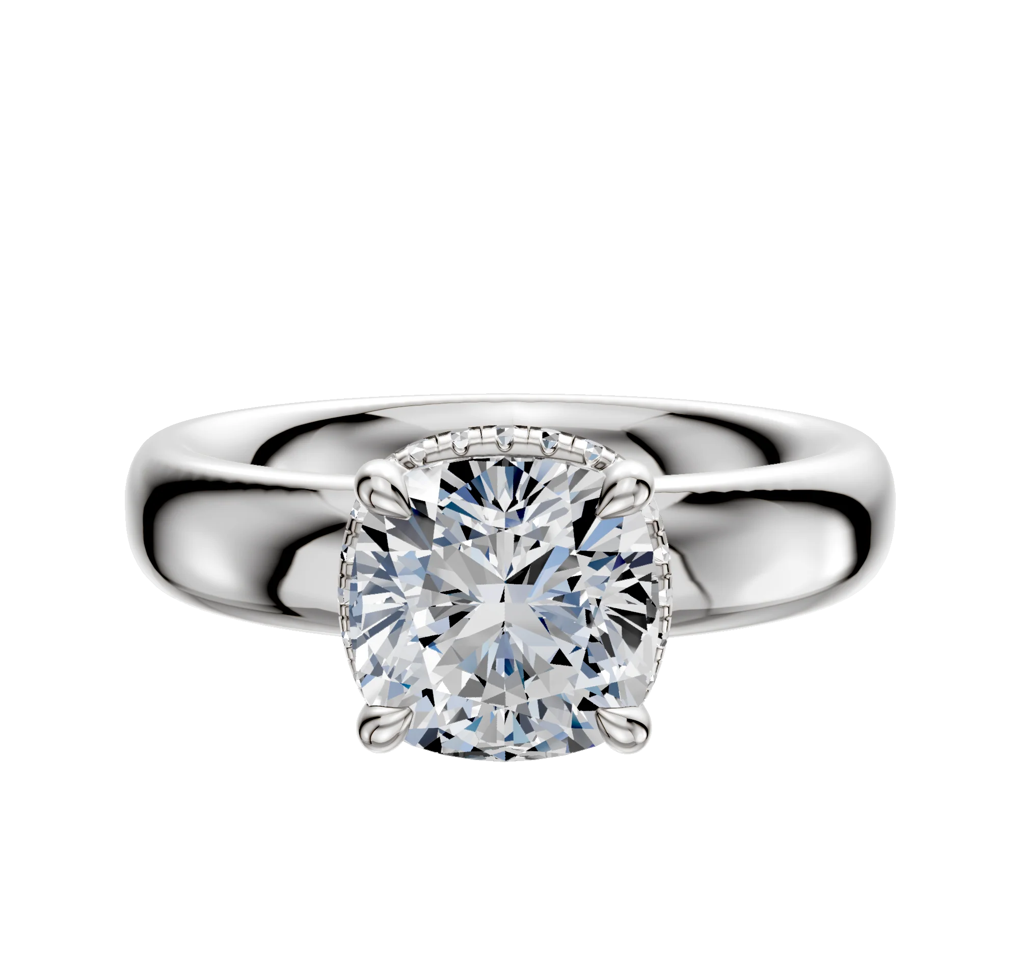 18K White Gold 4 Prong Collar Classic Dome 4.0mm Engagement Ring