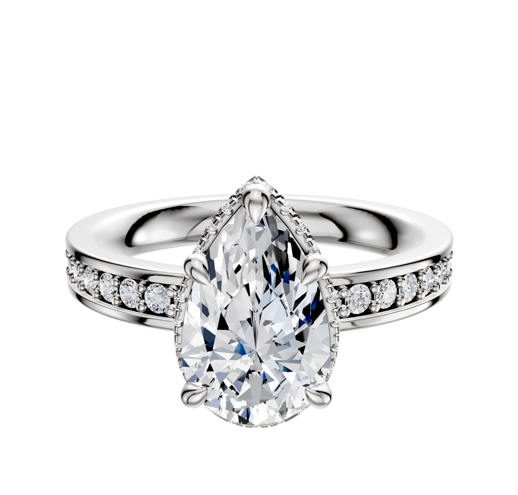 18K White Gold 4 Prong Collar Classic Flat 1-Row-Pave 2.5mm Engagement Ring