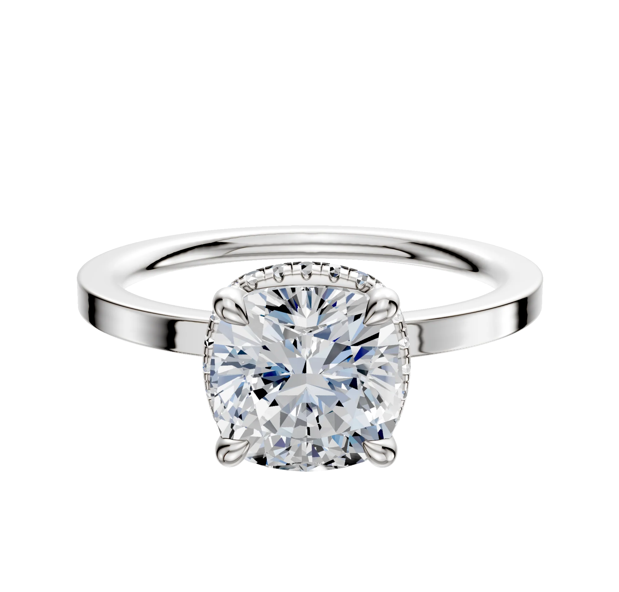 18K White Gold 4 Prong Collar Classic Flat 1.5mm Engagement Ring