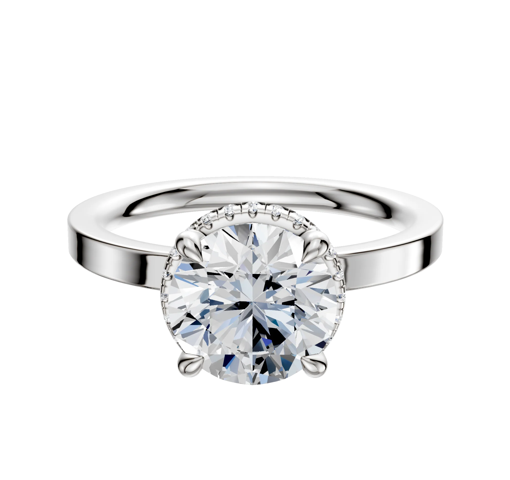 18K White Gold 4 Prong Collar Classic Flat 2.0mm Engagement Ring