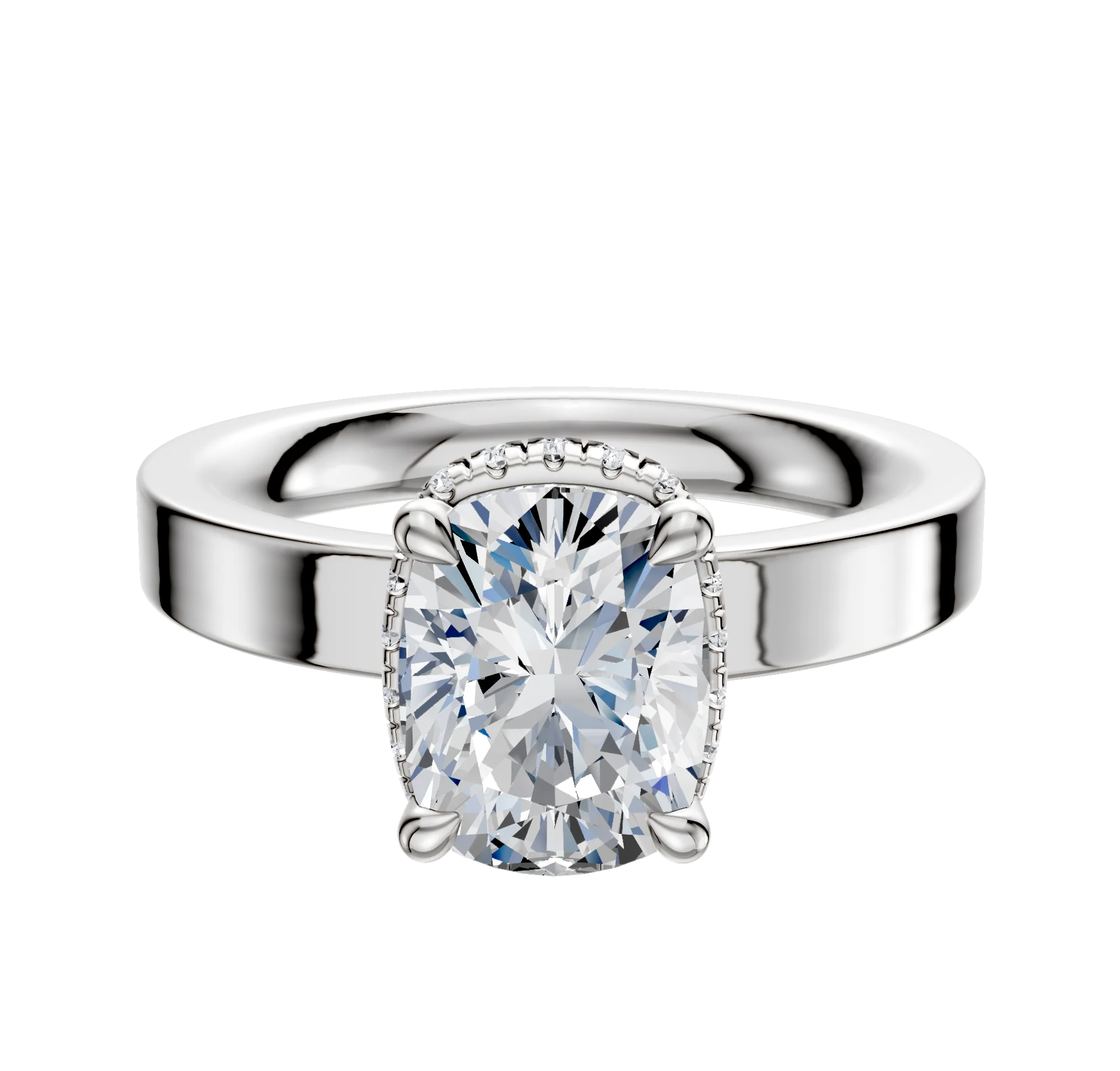 18K White Gold 4 Prong Collar Classic Flat 3.0mm Engagement Ring