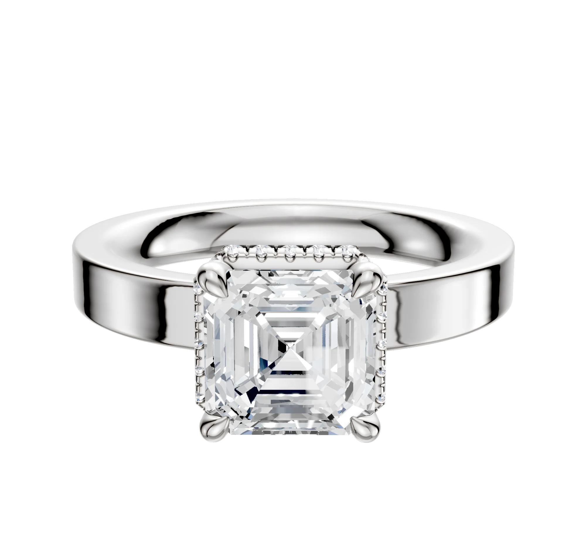 18K White Gold 4 Prong Collar Classic Flat 3.0mm Engagement Ring