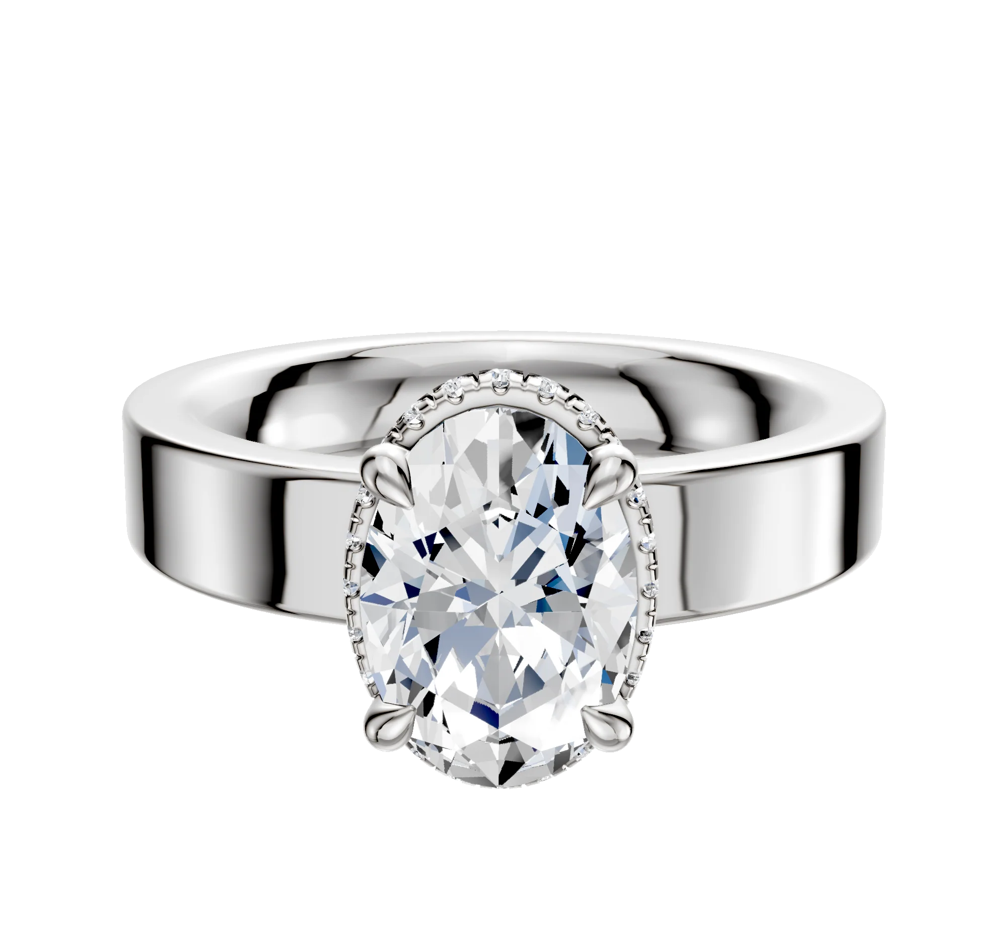 18K White Gold 4 Prong Collar Classic Flat 4.0mm Engagement Ring