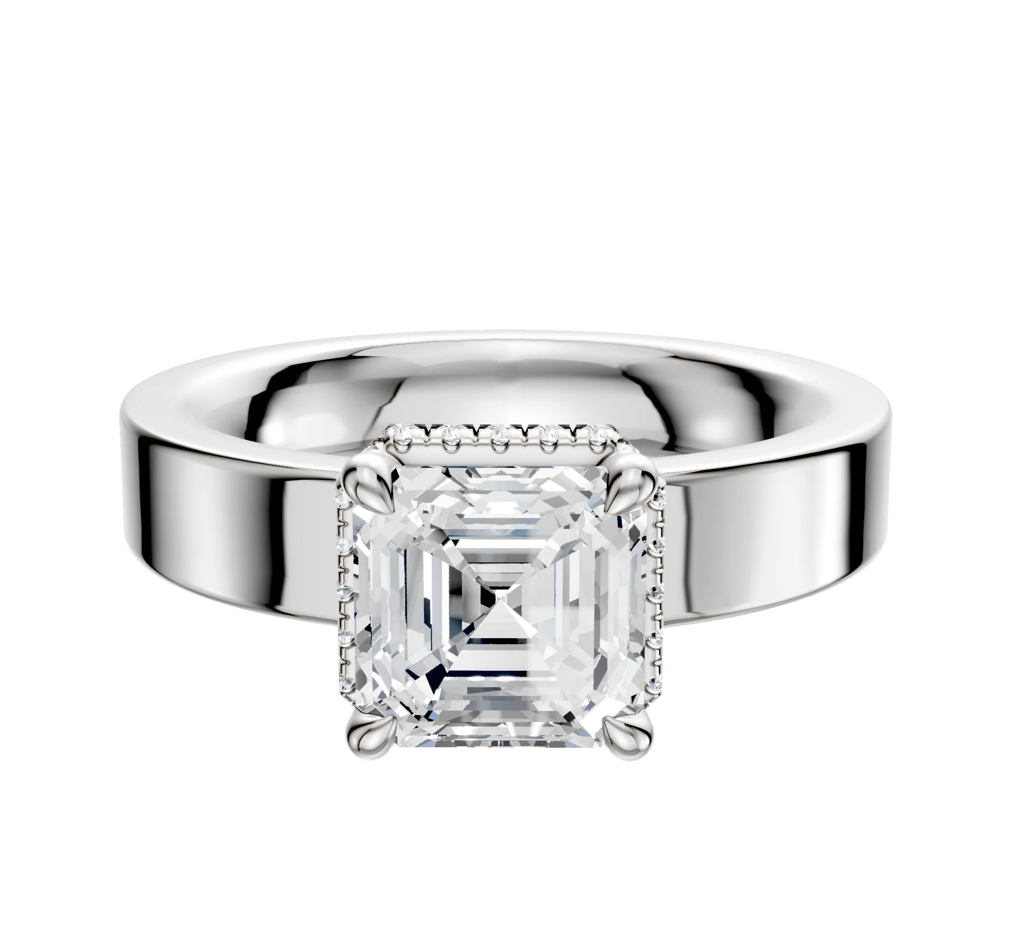 18K White Gold 4 Prong Collar Classic Flat 4.0mm Engagement Ring