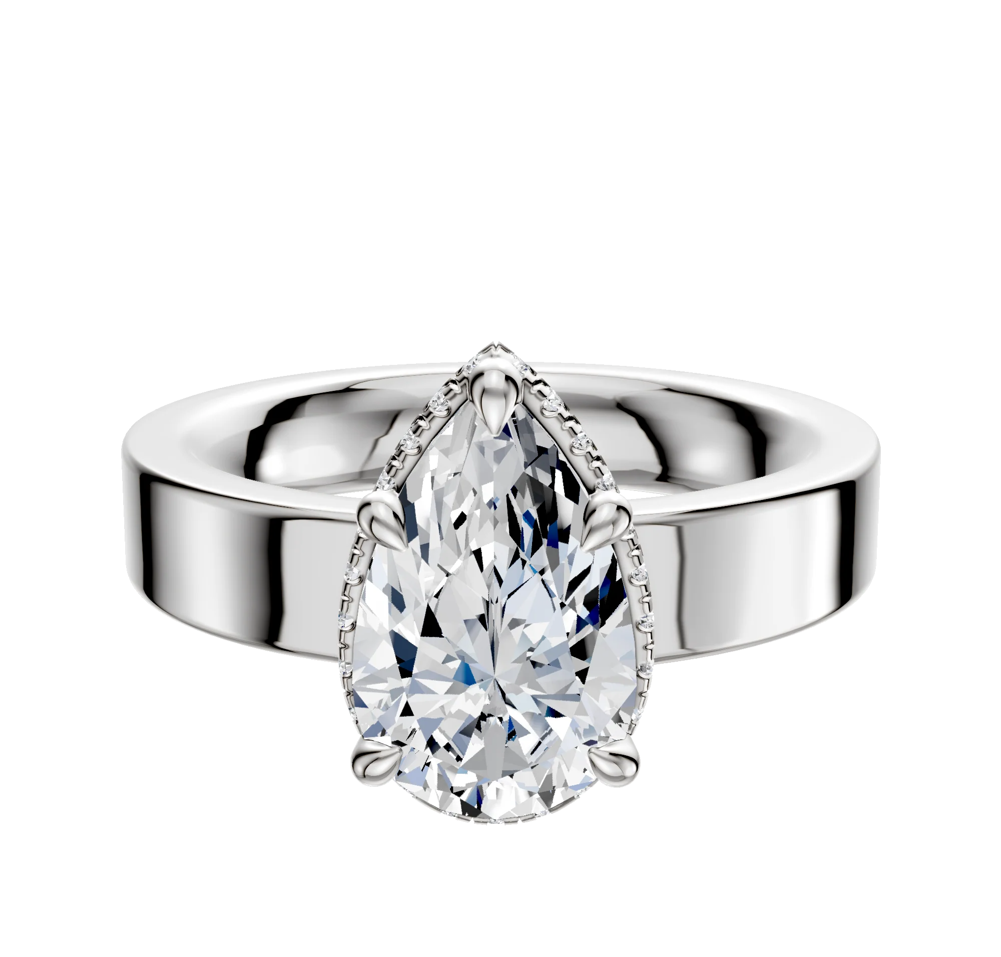 18K White Gold 4 Prong Collar Classic Flat 4.0mm Engagement Ring