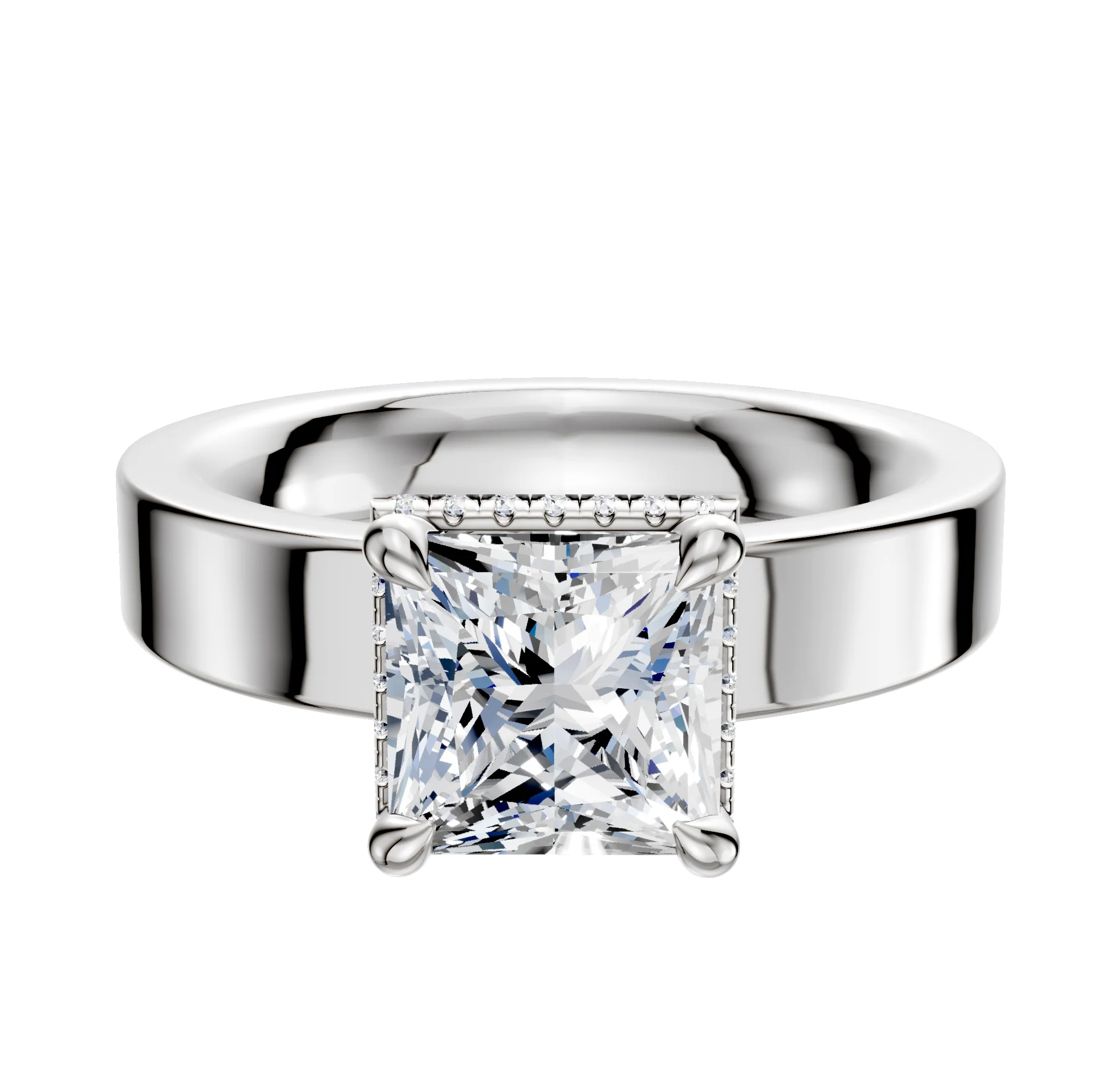 18K White Gold 4 Prong Collar Classic Flat 4.0mm Engagement Ring