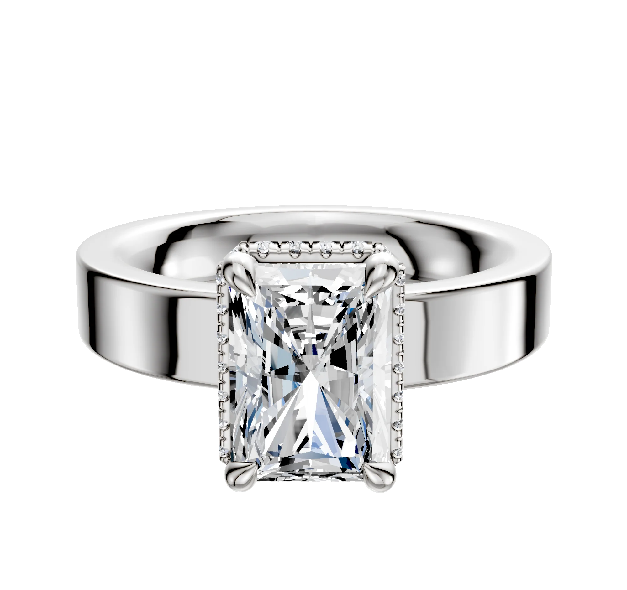 18K White Gold 4 Prong Collar Classic Flat 4.0mm Engagement Ring
