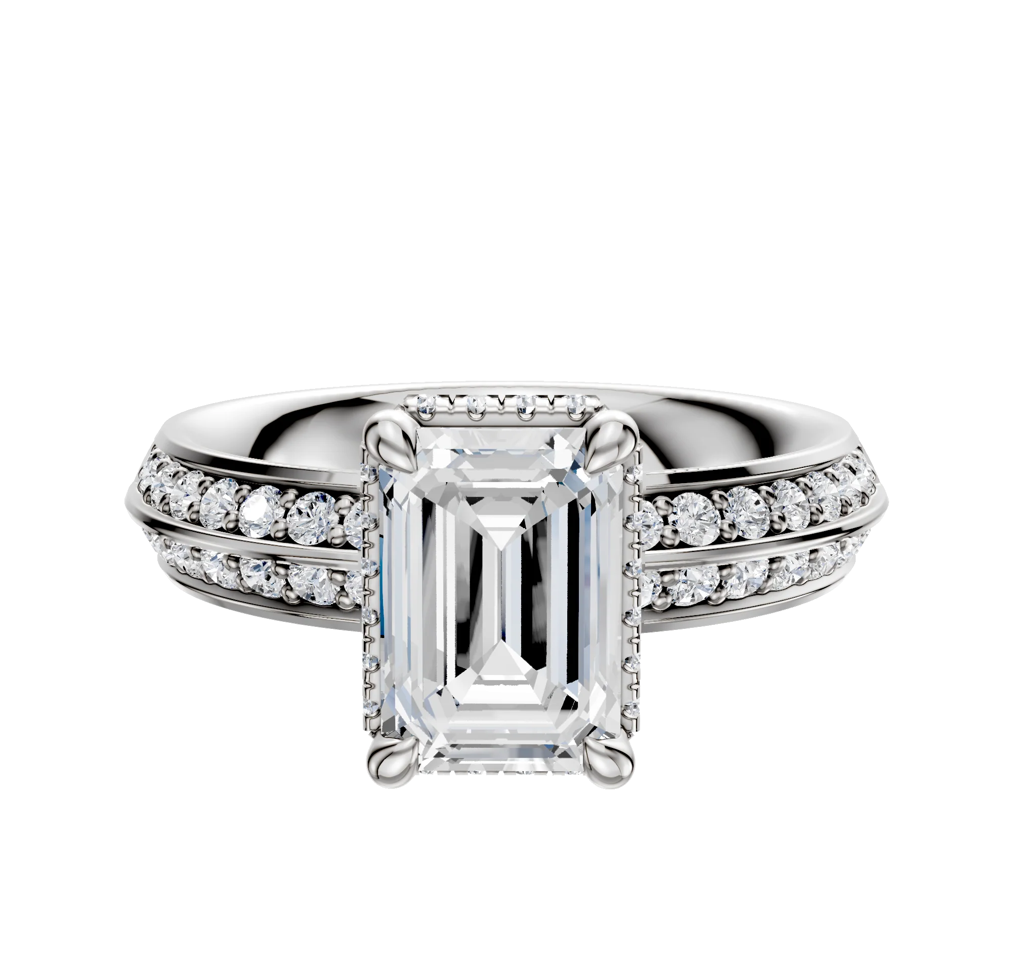 18K White Gold 4 Prong Collar Classic Knife Edge 1-Row-Pave 2.5mm Engagement Ring