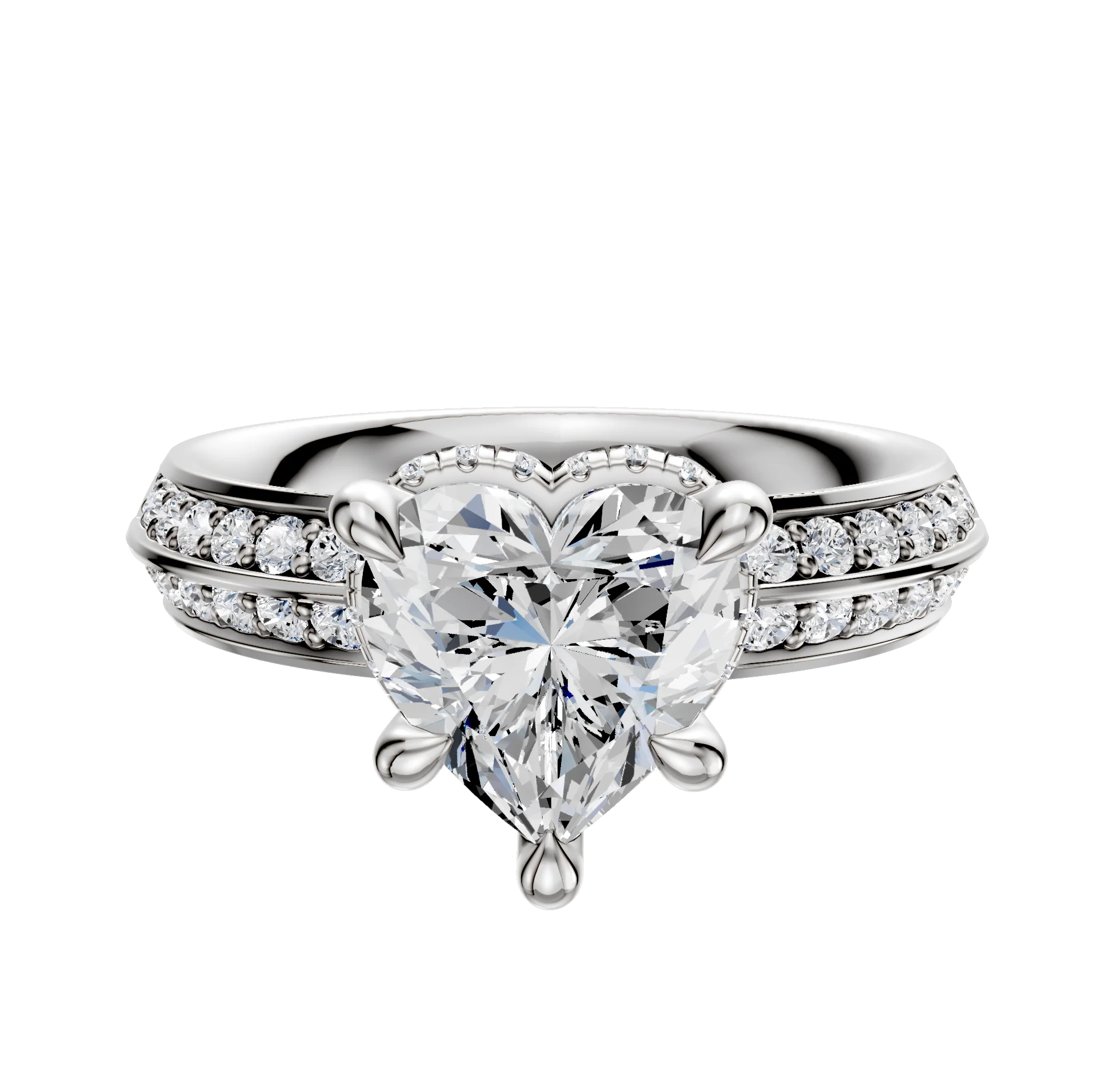 18K White Gold 4 Prong Collar Classic Knife Edge 1-Row-Pave 2.5mm Engagement Ring