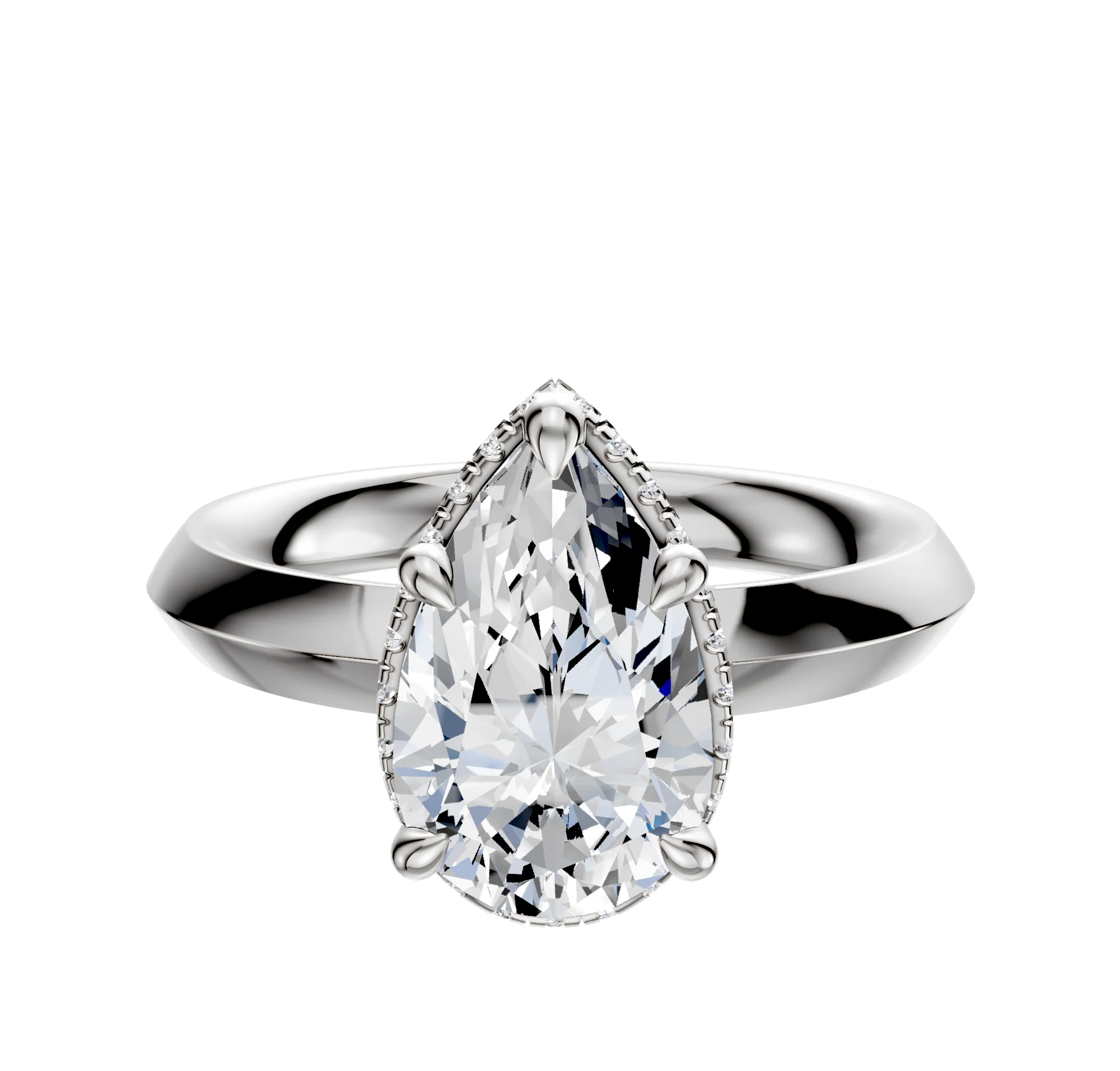 18K White Gold 4 Prong Collar Classic Knife Edge 3.0mm Engagement Ring