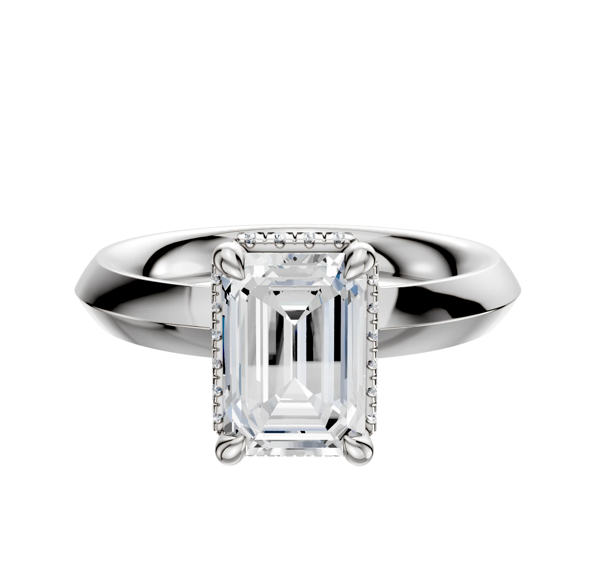 18K White Gold 4 Prong Collar Classic Knife Edge 3.0mm Engagement Ring