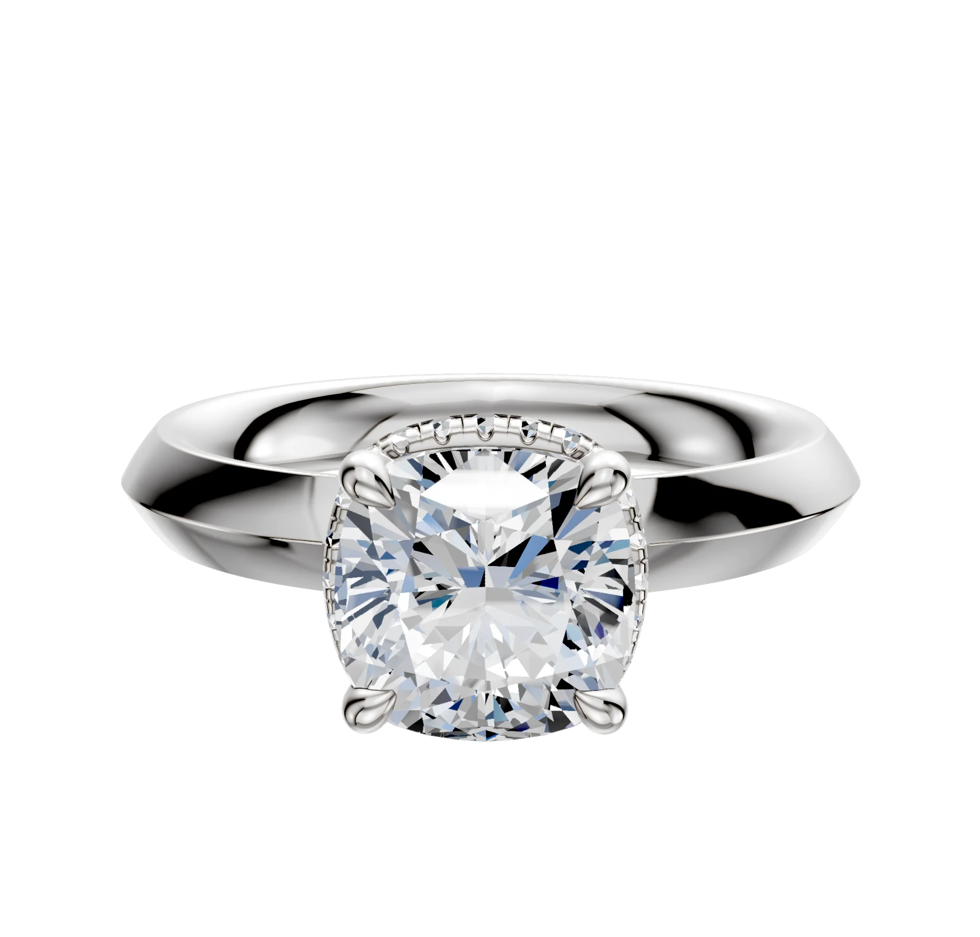 18K White Gold 4 Prong Collar Classic Knife Edge 3.0mm Engagement Ring