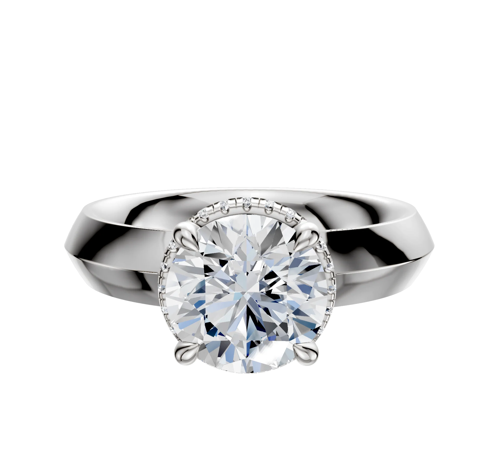 18K White Gold 4 Prong Collar Classic Knife Edge 4.0mm Engagement Ring