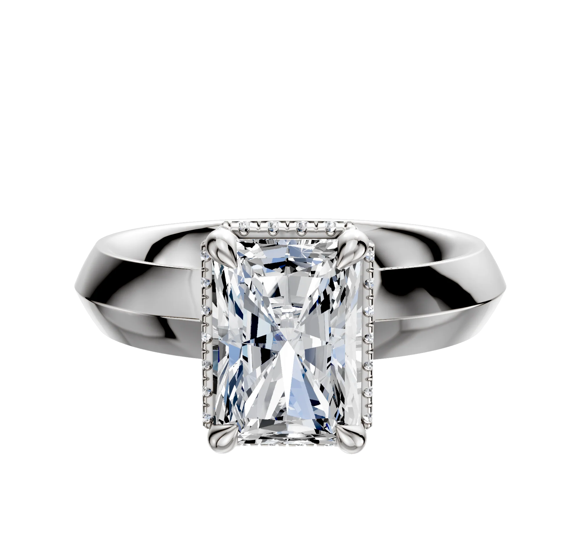 18K White Gold 4 Prong Collar Classic Knife Edge 4.0mm Engagement Ring