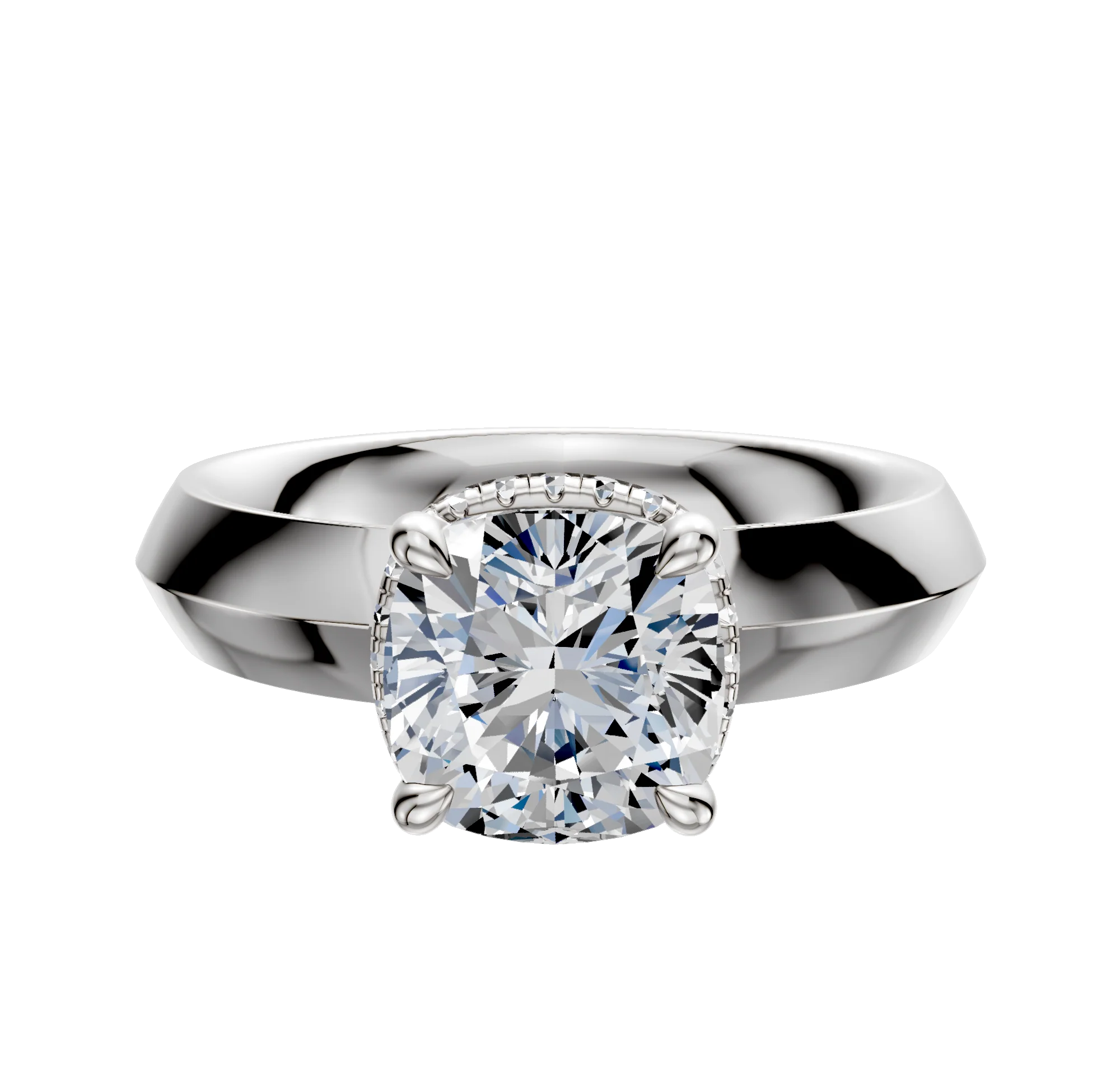 18K White Gold 4 Prong Collar Classic Knife Edge 4.0mm Engagement Ring