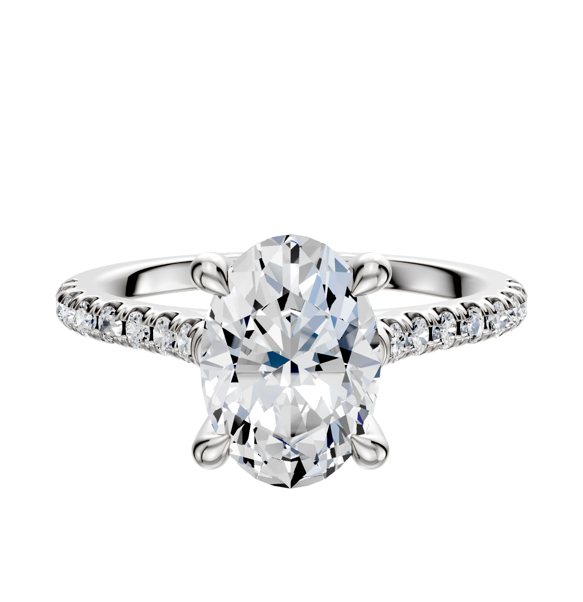 18K White Gold 4 Prong Hidden Halo Cathedral Dome 1-Row-Pave 2.5mm Engagement Ring