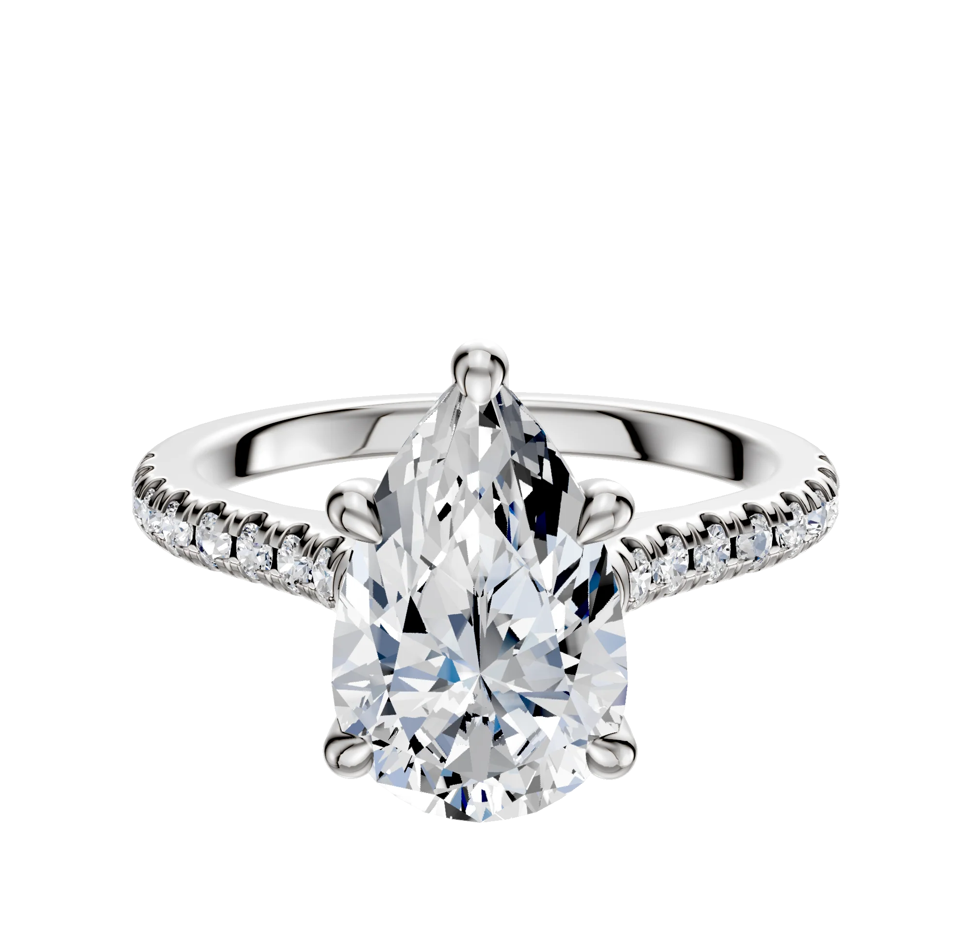 18K White Gold 4 Prong Hidden Halo Cathedral Dome 1-Row-Pave 2.5mm Engagement Ring