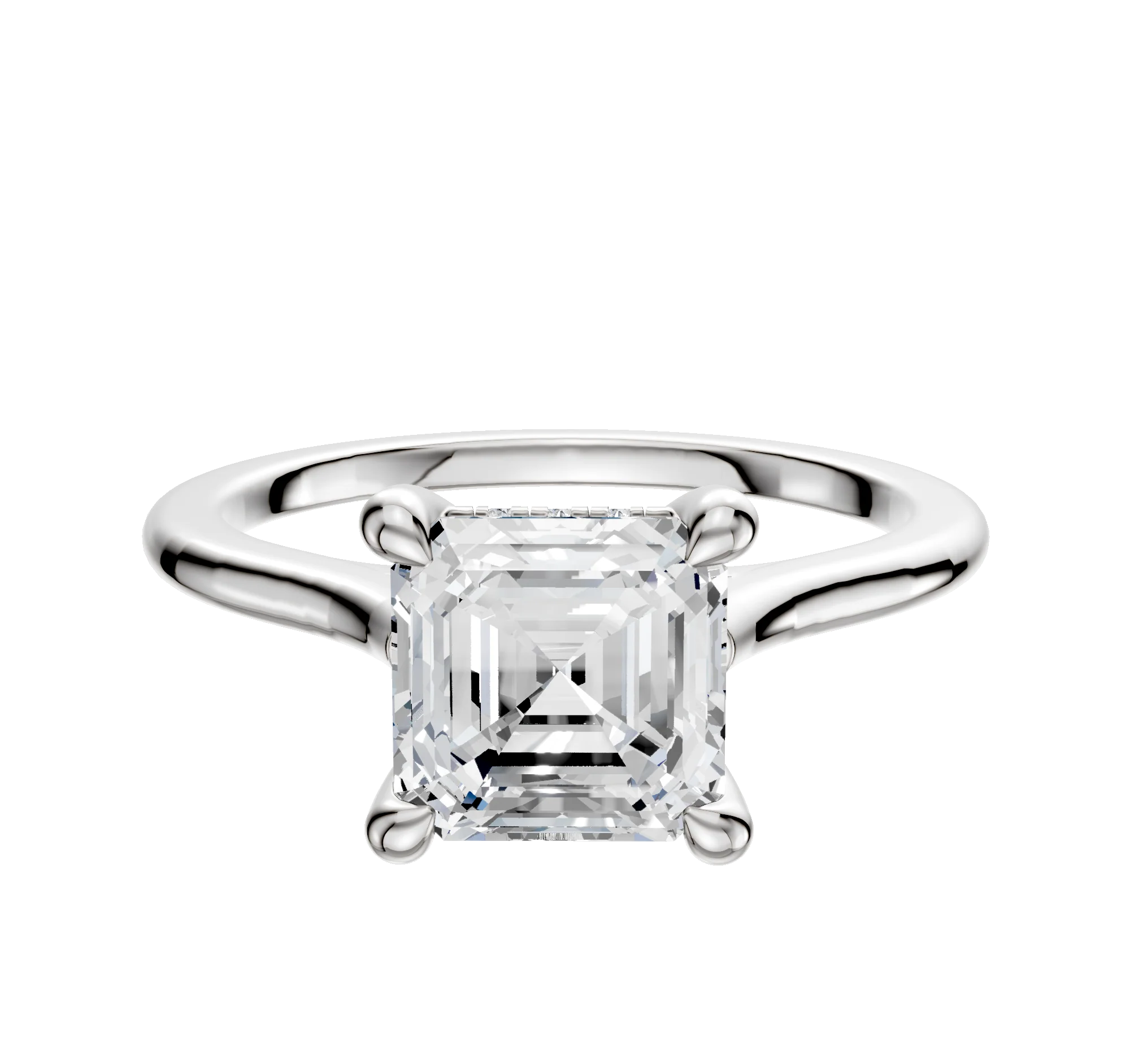 18K White Gold 4 Prong Hidden Halo Cathedral Dome 1.5mm Engagement Ring
