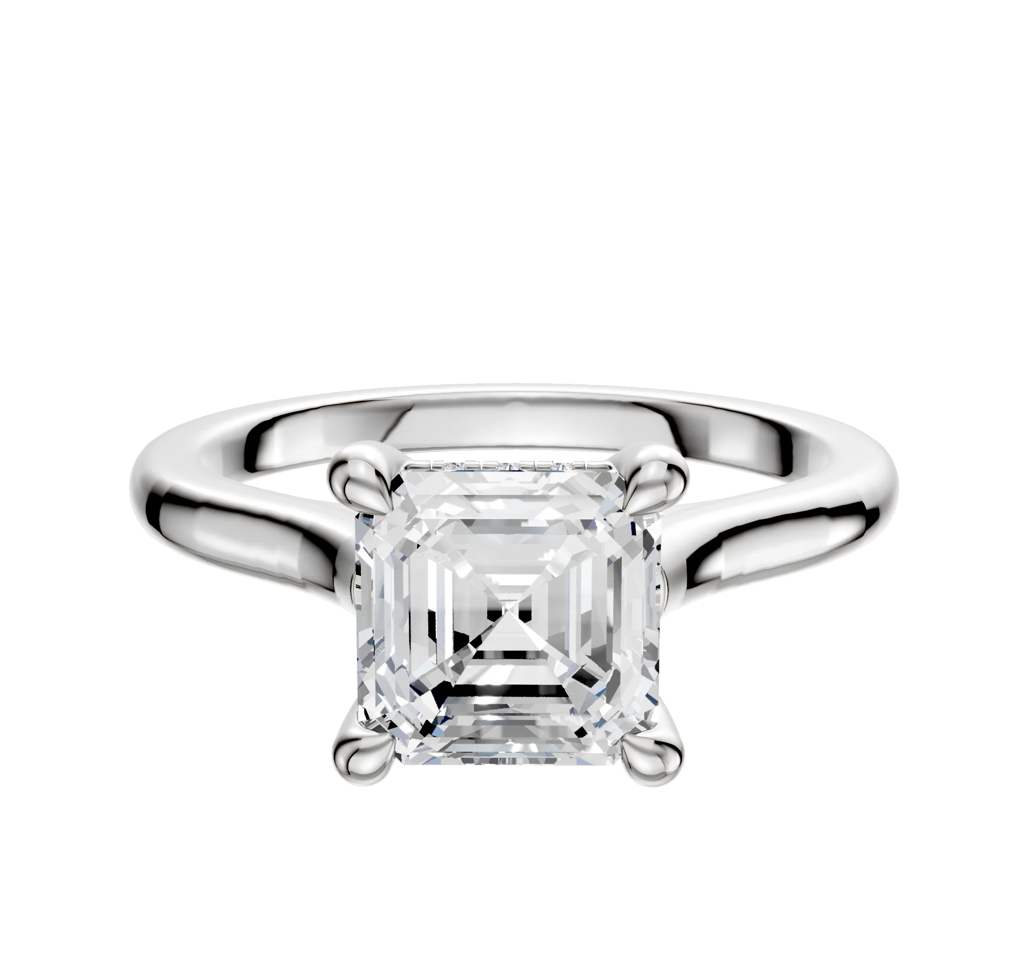 18K White Gold 4 Prong Hidden Halo Cathedral Dome 2.0mm Engagement Ring