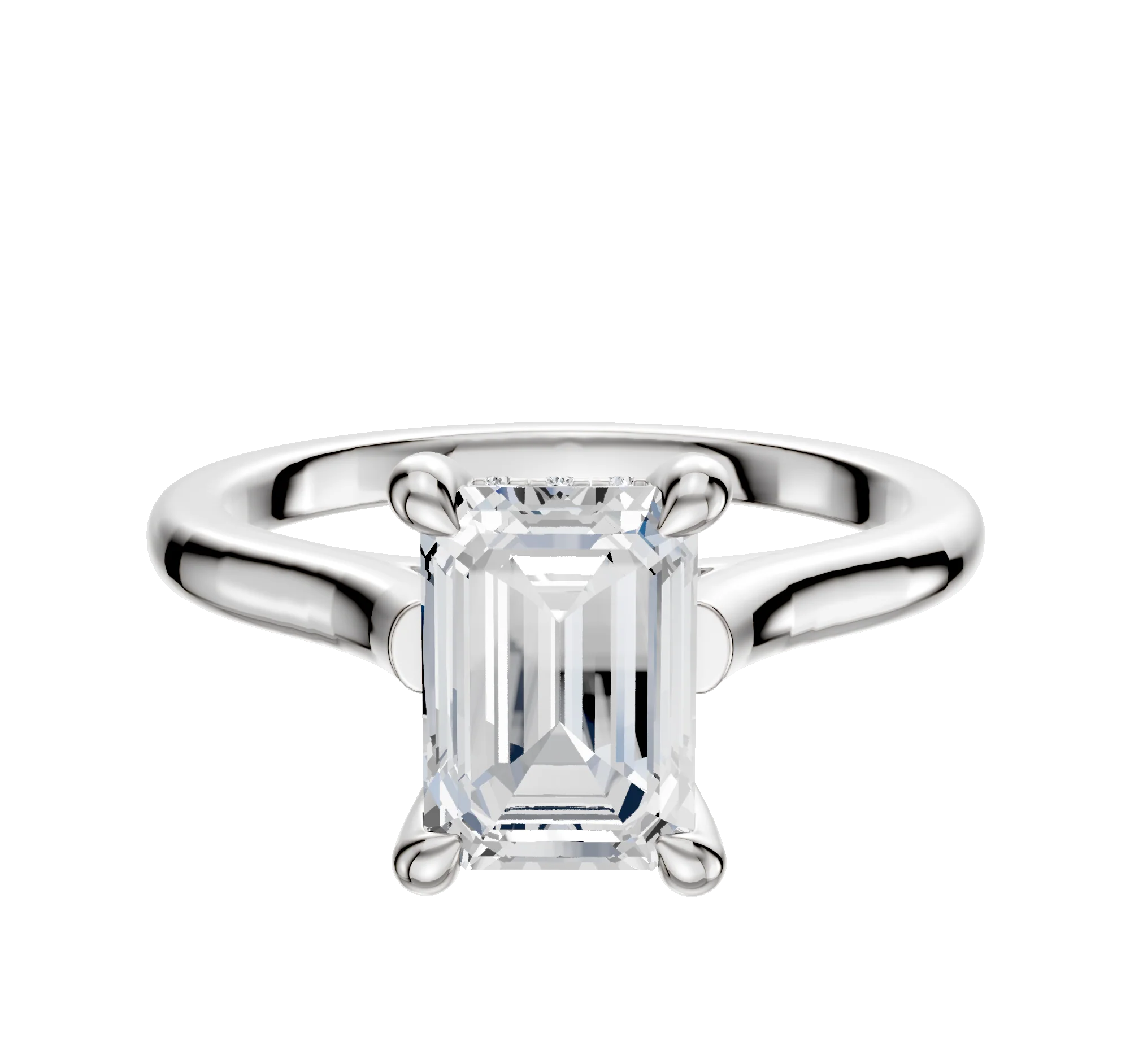 18K White Gold 4 Prong Hidden Halo Cathedral Dome 2.0mm Engagement Ring