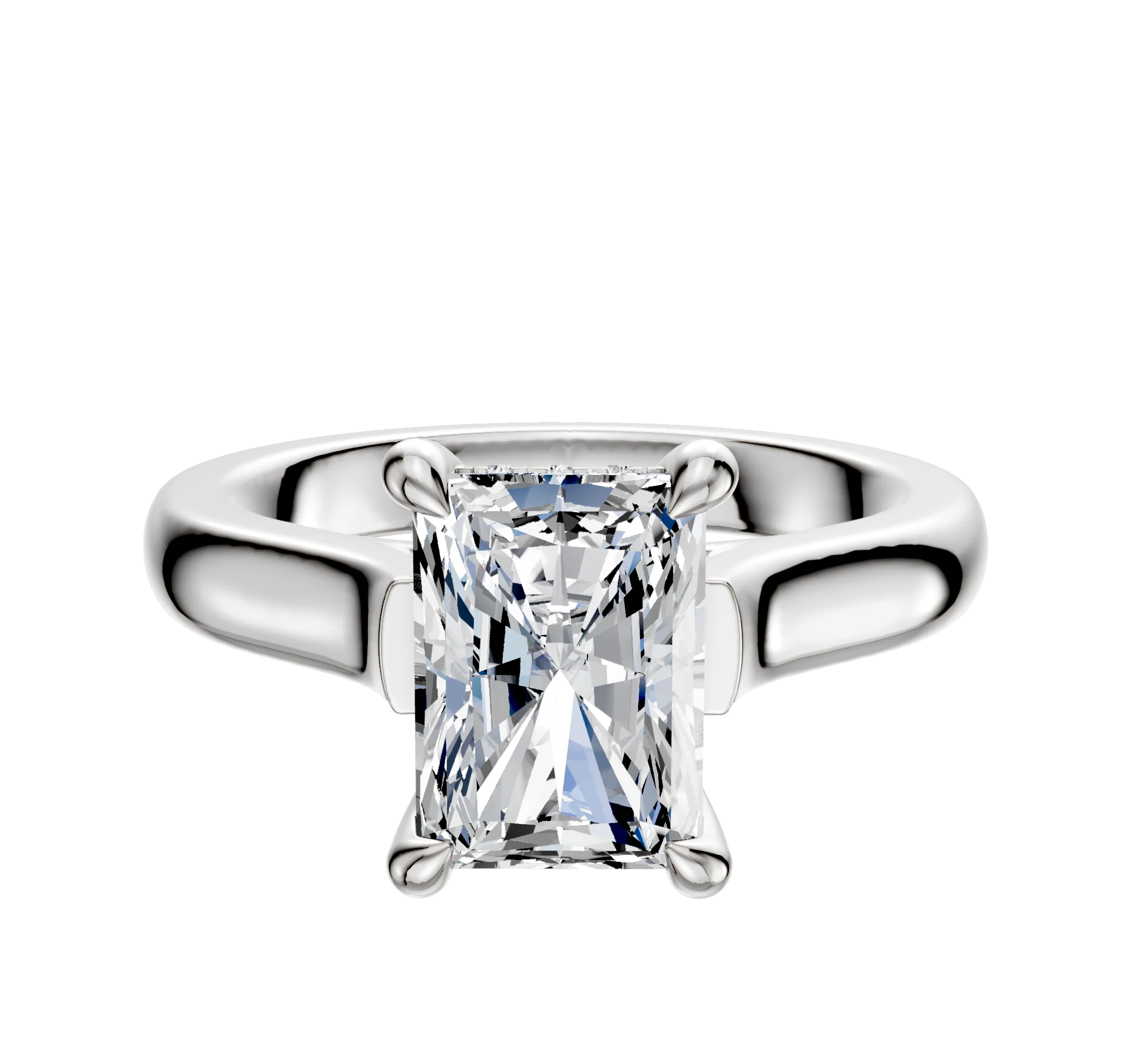 18K White Gold 4 Prong Hidden Halo Cathedral Dome 3.0mm Engagement Ring