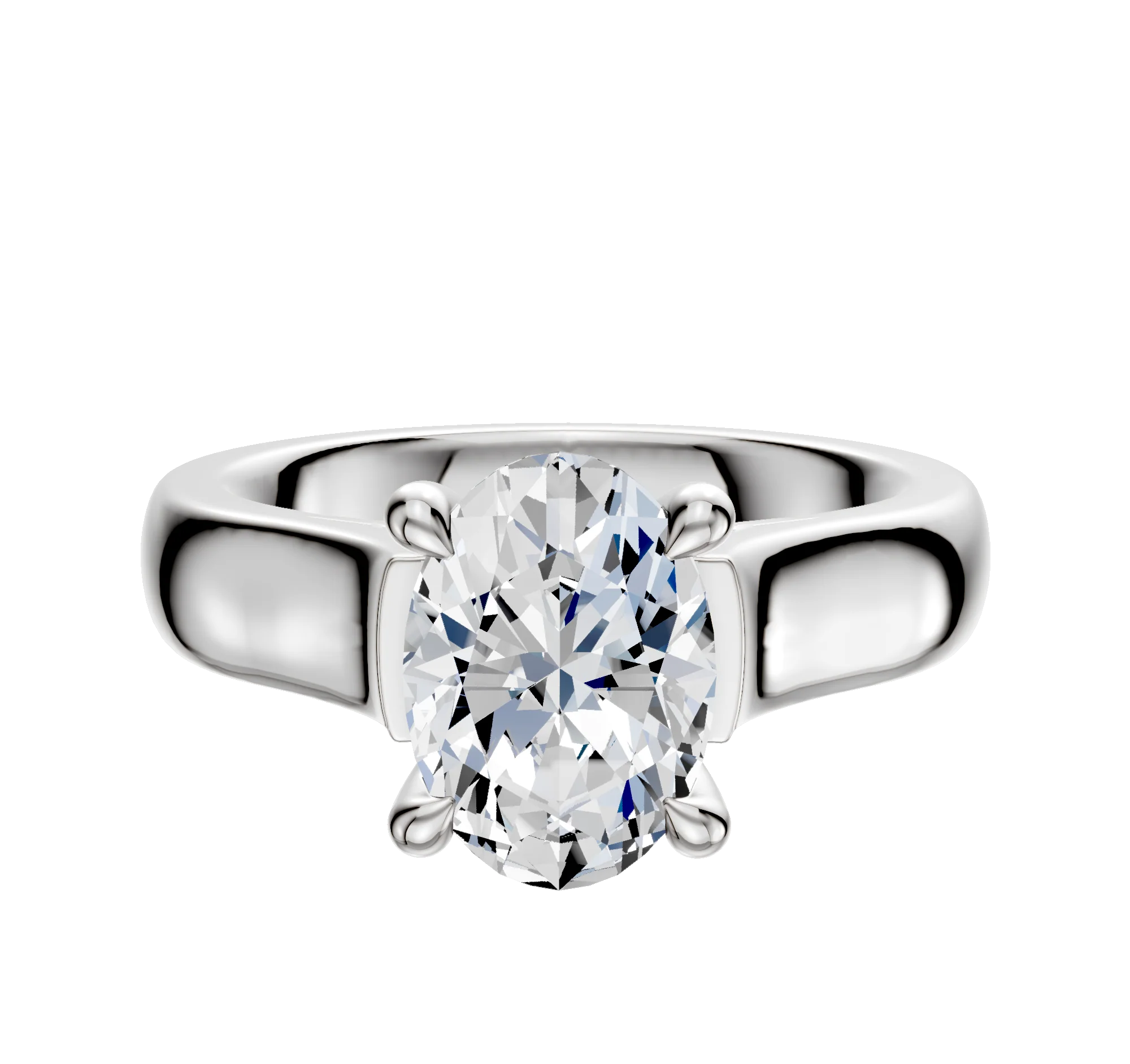 18K White Gold 4 Prong Hidden Halo Cathedral Dome 4.0mm Engagement Ring