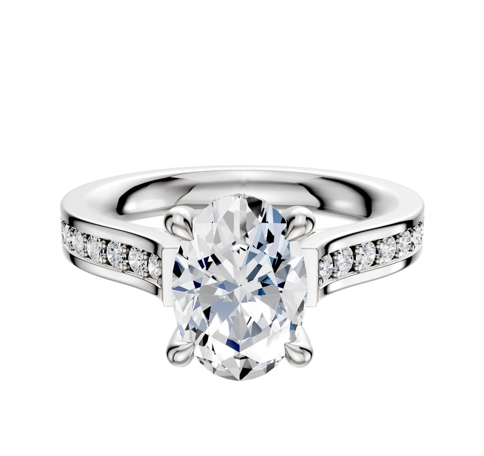 18K White Gold 4 Prong Hidden Halo Cathedral Flat 1-Row-Pave 2.5mm Engagement Ring