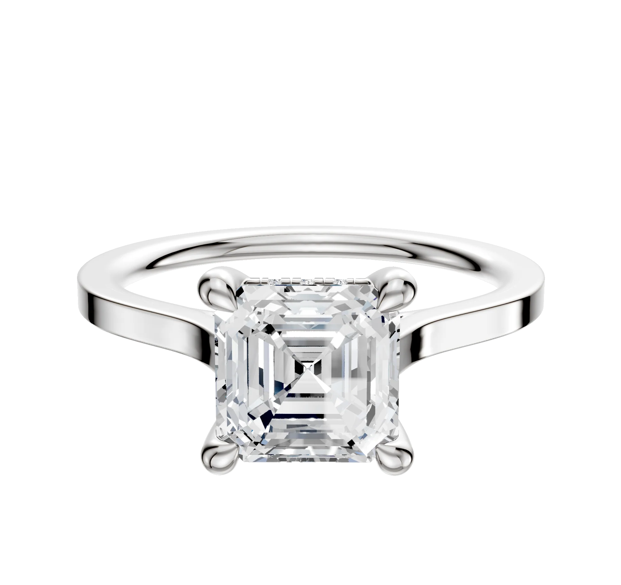 18K White Gold 4 Prong Hidden Halo Cathedral Flat 1.5mm Engagement Ring