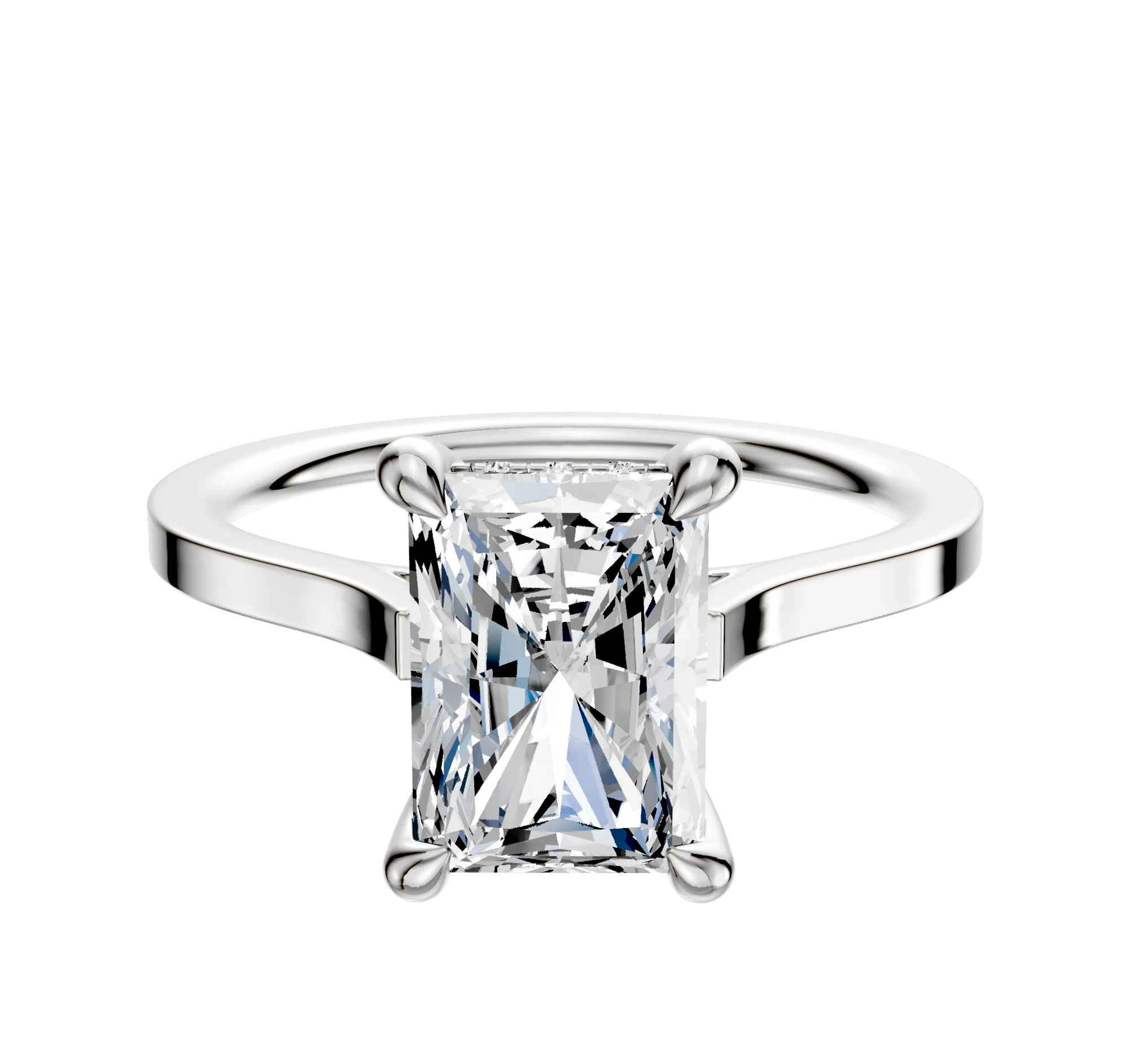 18K White Gold 4 Prong Hidden Halo Cathedral Flat 1.5mm Engagement Ring