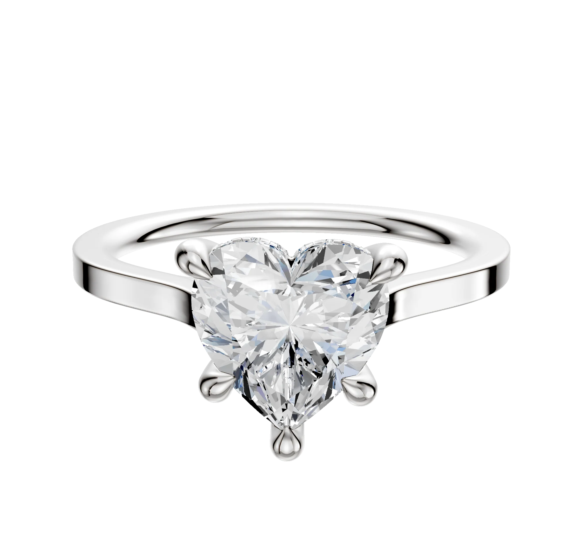 18K White Gold 4 Prong Hidden Halo Cathedral Flat 1.5mm Engagement Ring