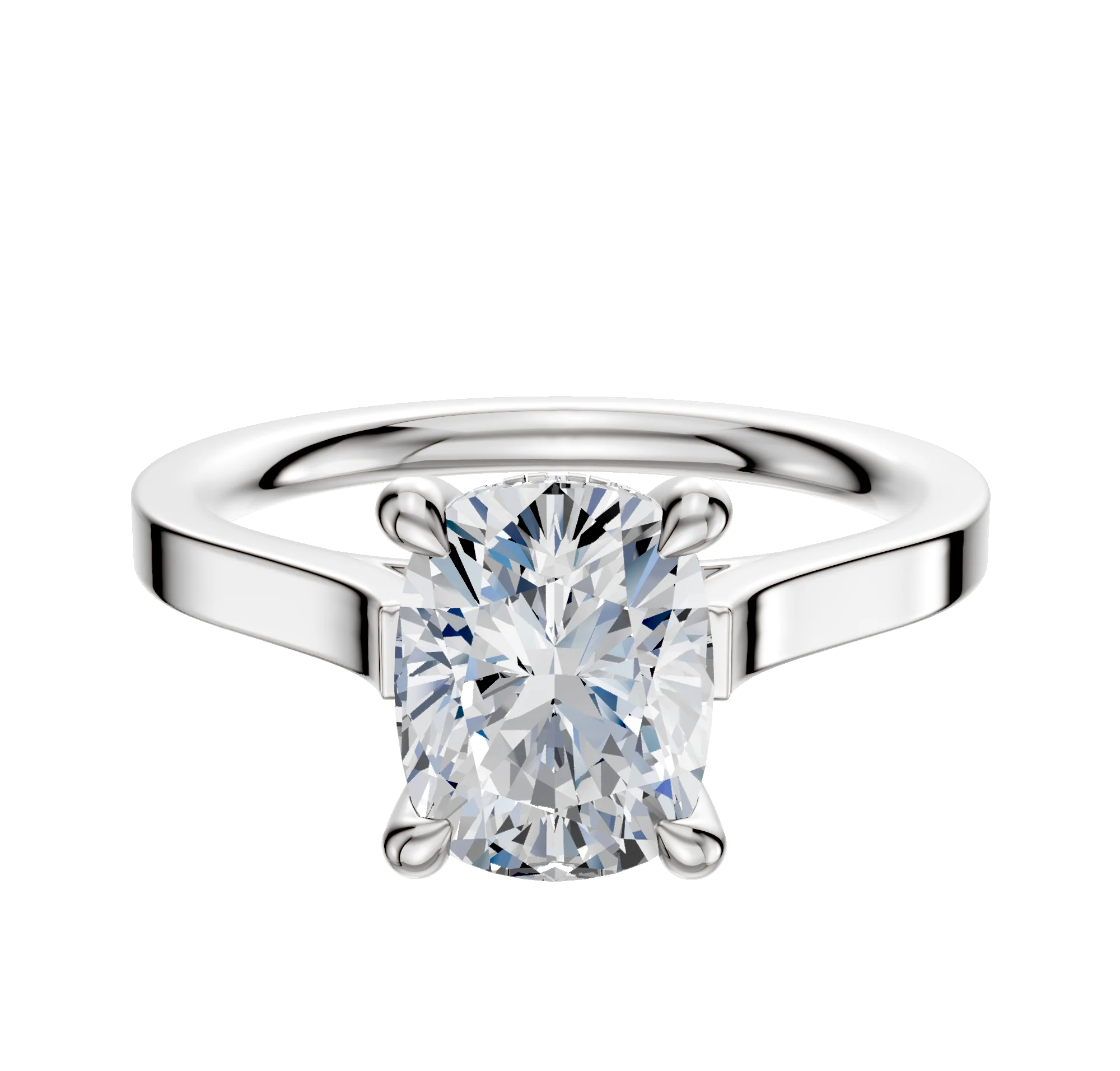18K White Gold 4 Prong Hidden Halo Cathedral Flat 2.0mm Engagement Ring