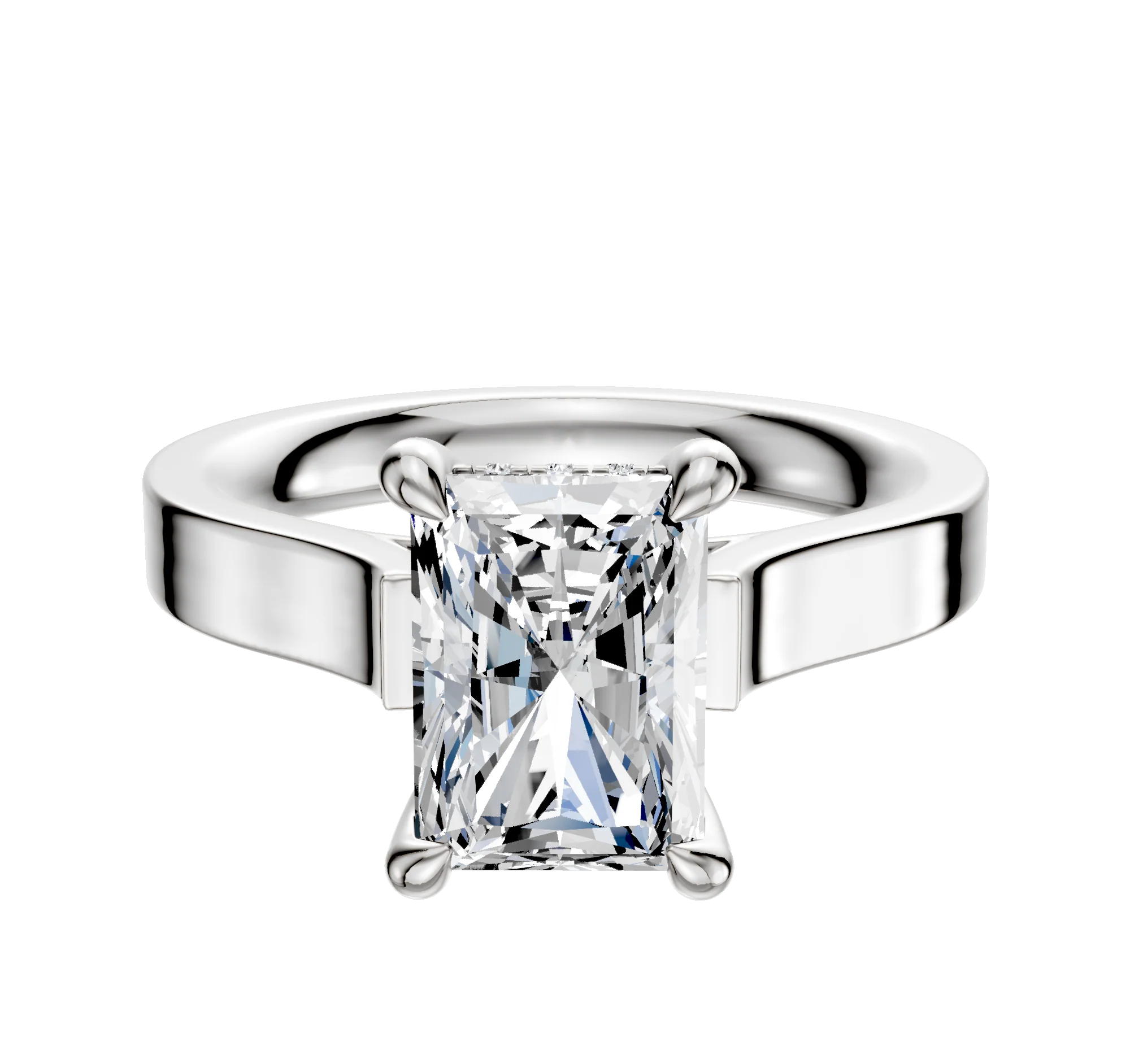 18K White Gold 4 Prong Hidden Halo Cathedral Flat 3.0mm Engagement Ring
