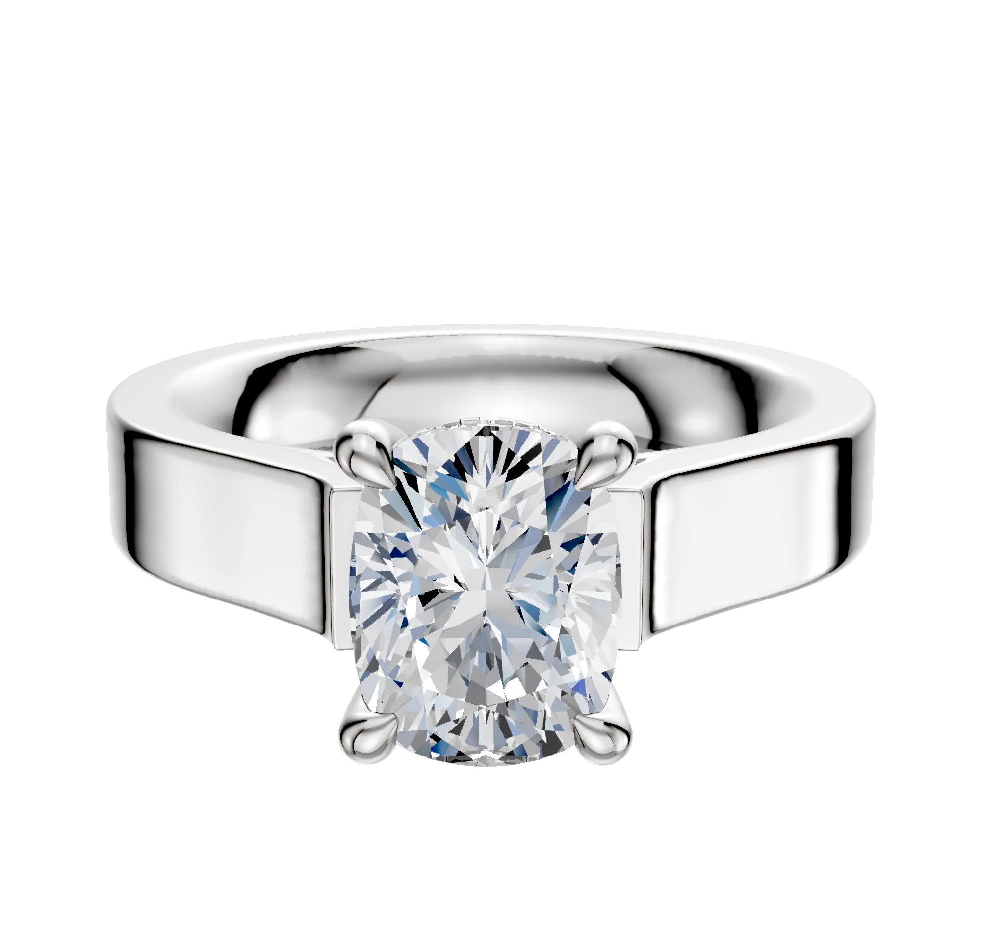 18K White Gold 4 Prong Hidden Halo Cathedral Flat 4.0mm Engagement Ring