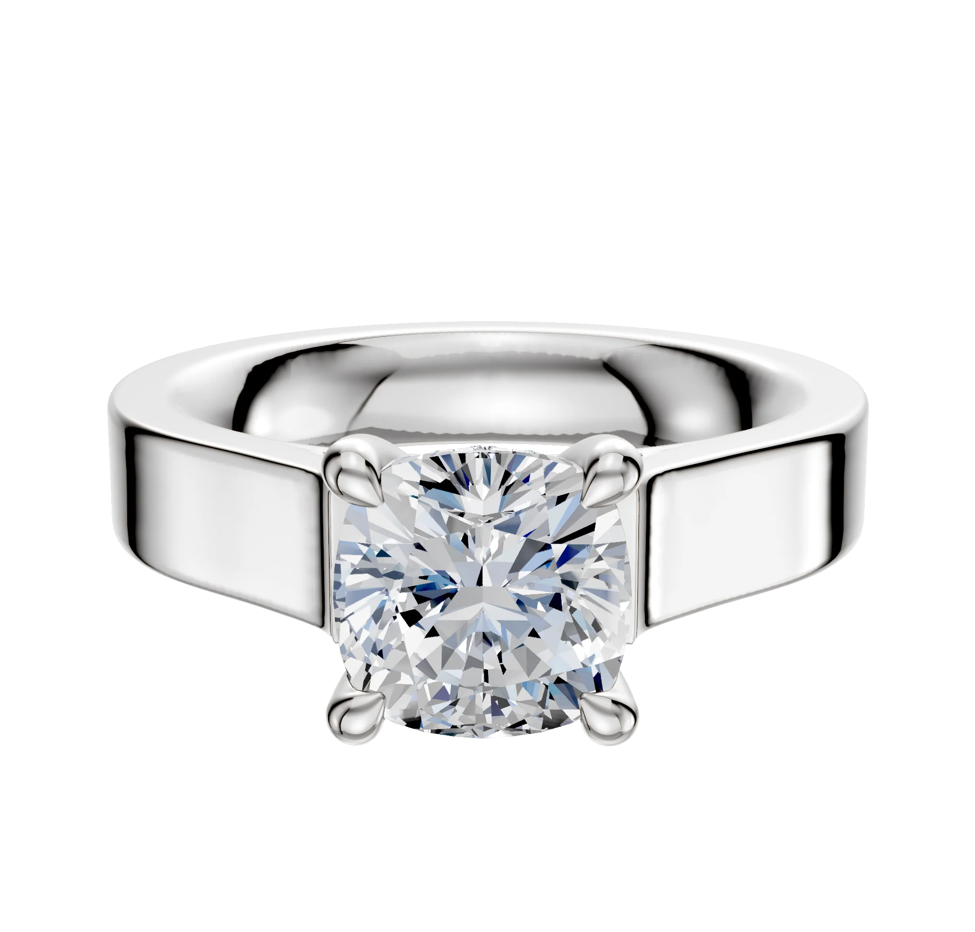 18K White Gold 4 Prong Hidden Halo Cathedral Flat 4.0mm Engagement Ring