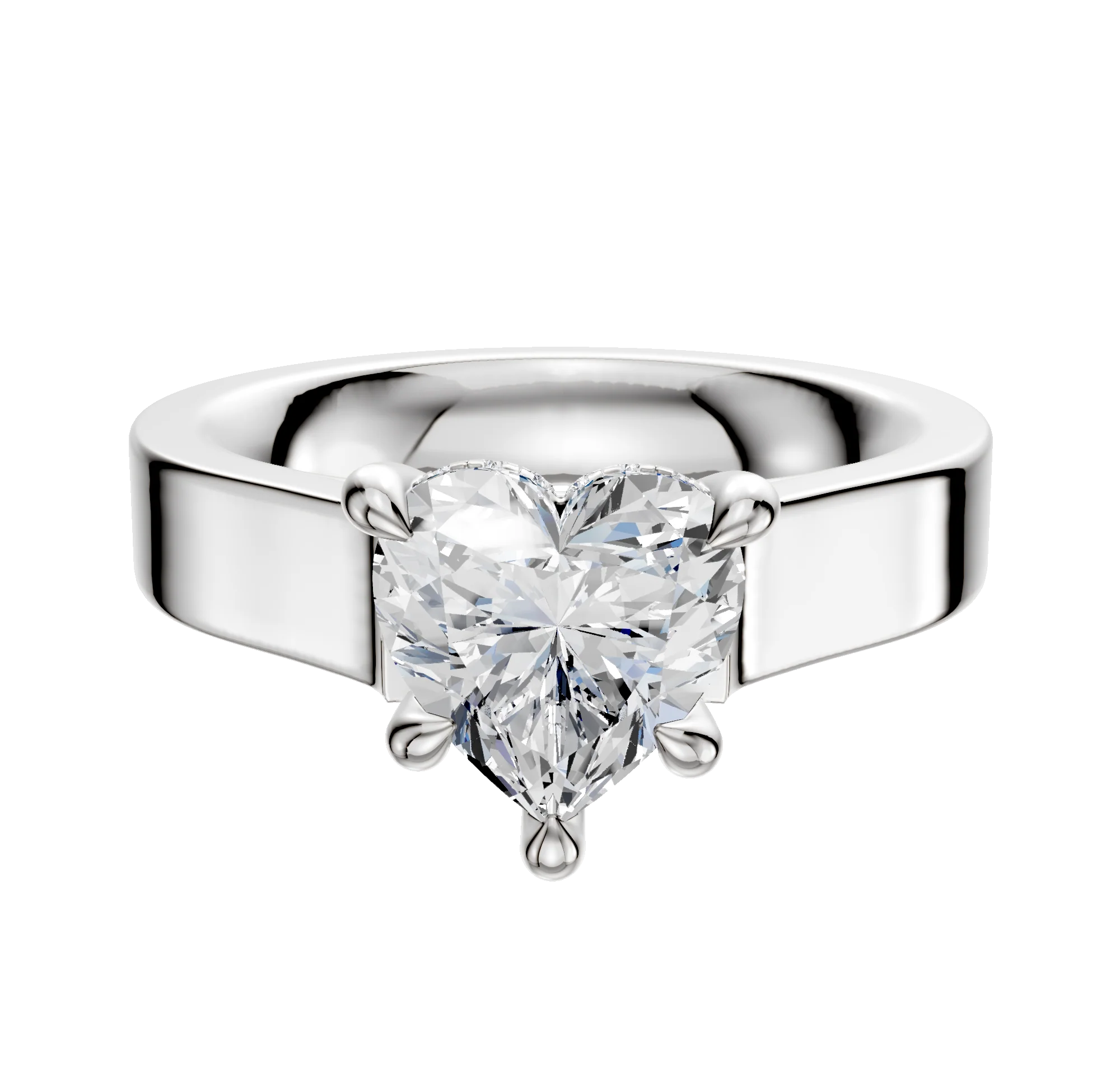 18K White Gold 4 Prong Hidden Halo Cathedral Flat 4.0mm Engagement Ring
