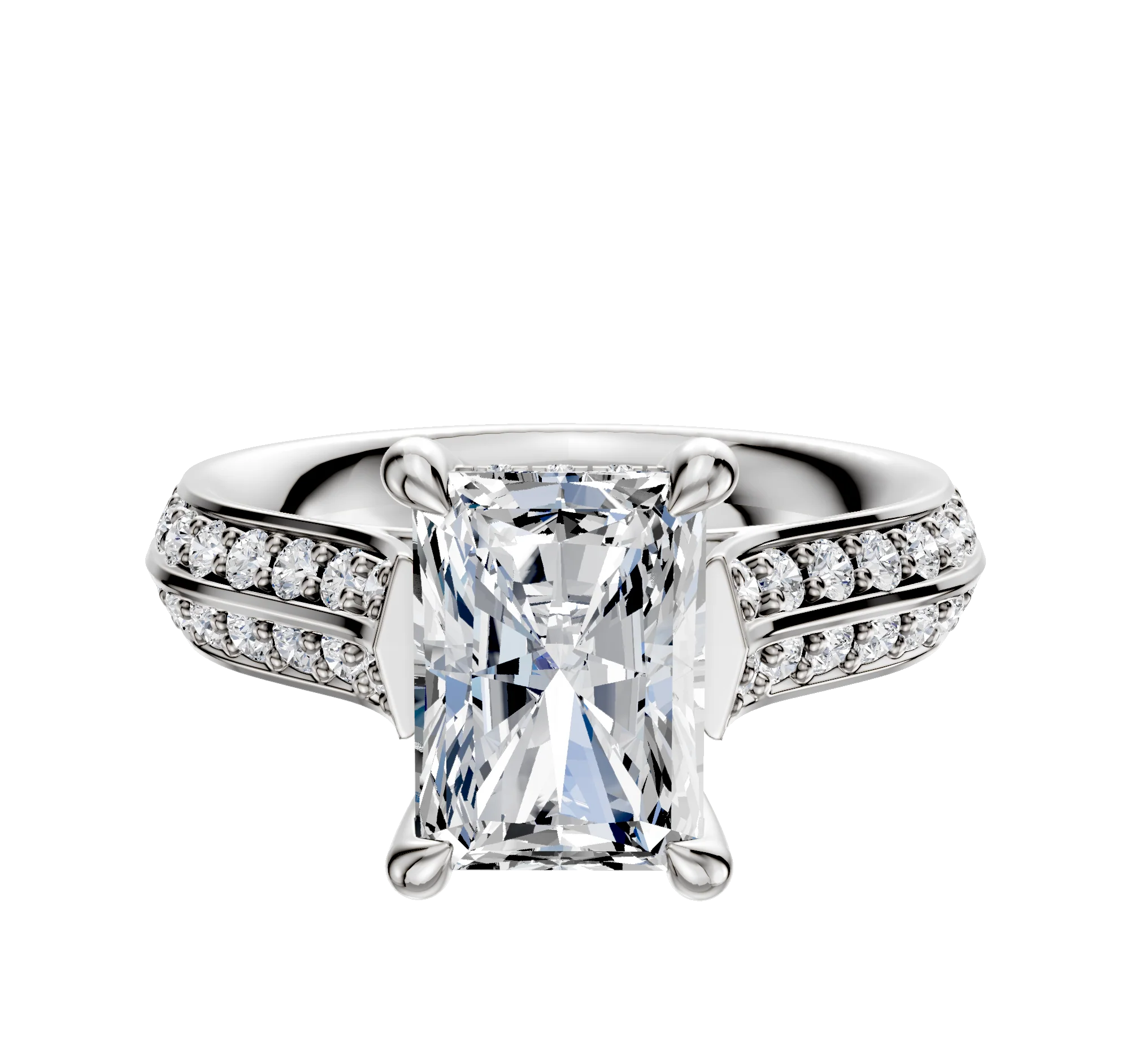 18K White Gold 4 Prong Hidden Halo Cathedral Knife Edge 1-Row-Pave 2.5mm Engagement Ring